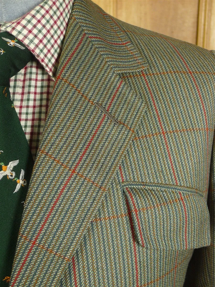 24/0929 vintage john kent savile row bespoke green / red wp check tweed country suit 41-42 short to regular