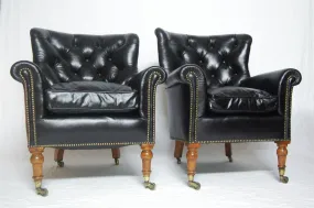A Rare Pair of Early Victorian Bergere Library Chairs by Holland & Sons