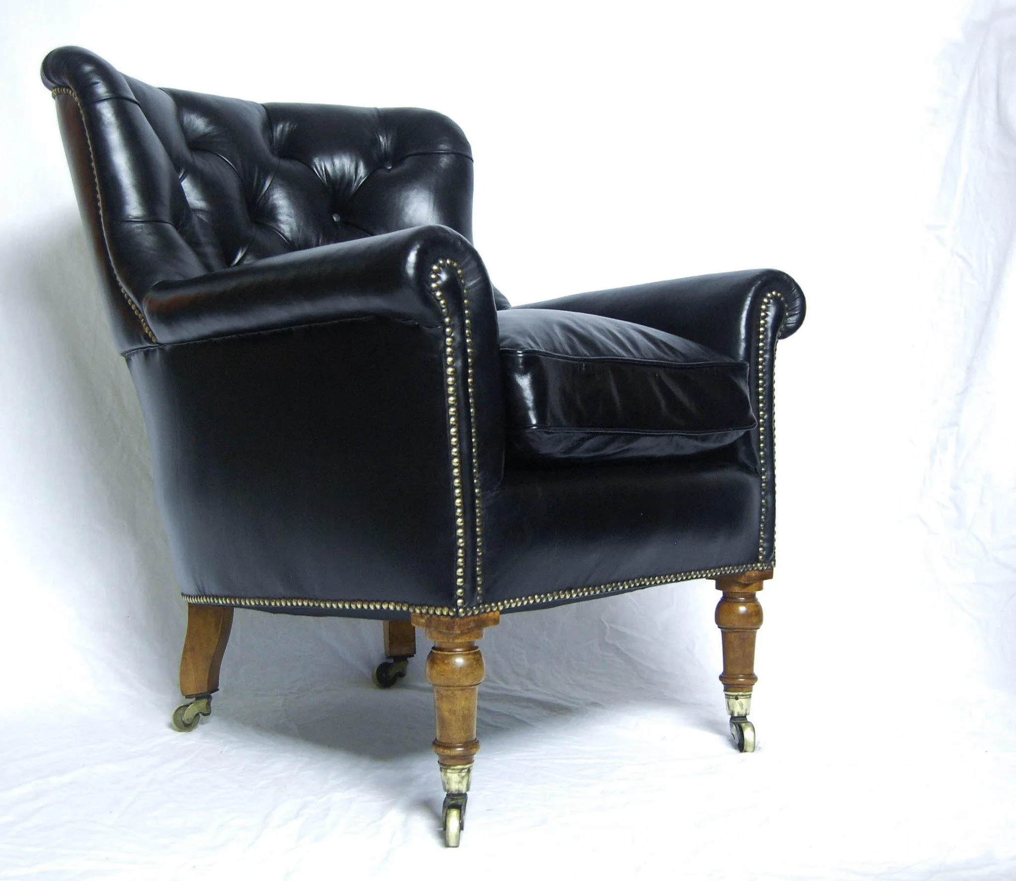 A Rare Pair of Early Victorian Bergere Library Chairs by Holland & Sons