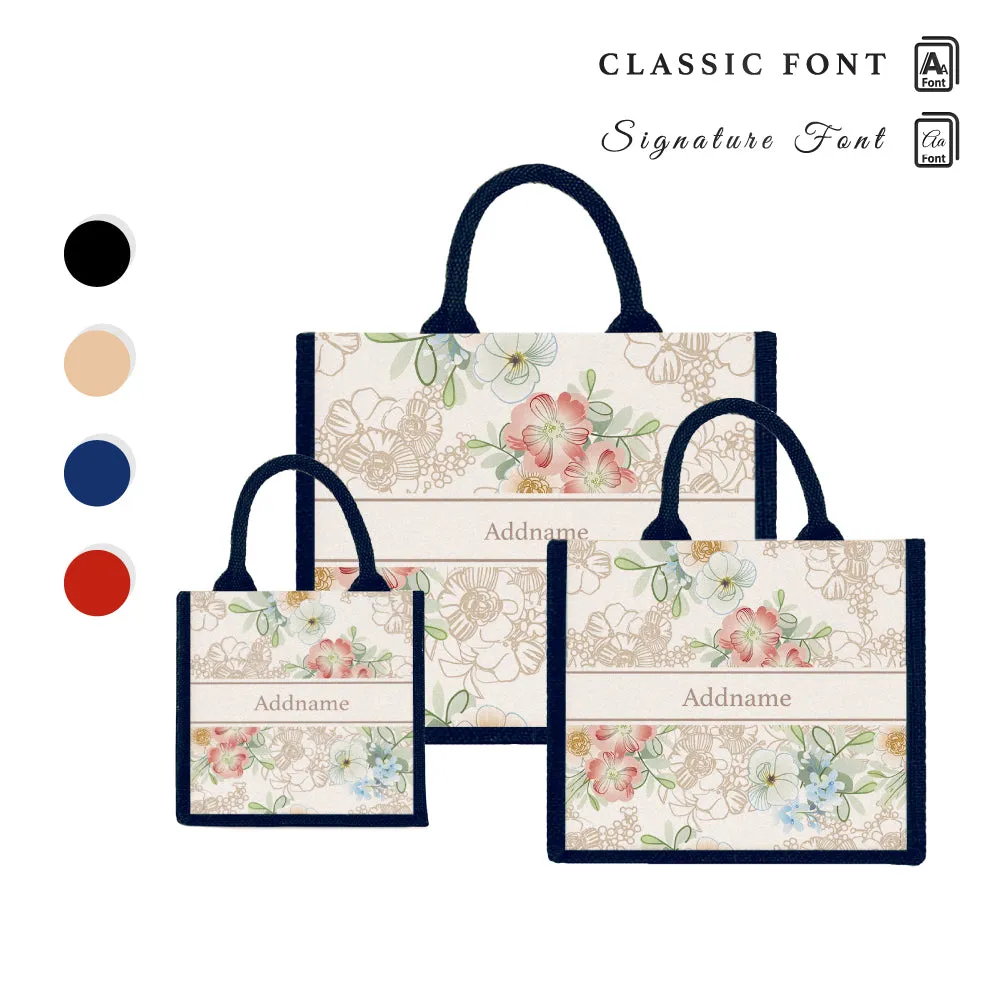 Abstract Fleur Flora Series Jute Tote Bag [FREE Custom Add Name]