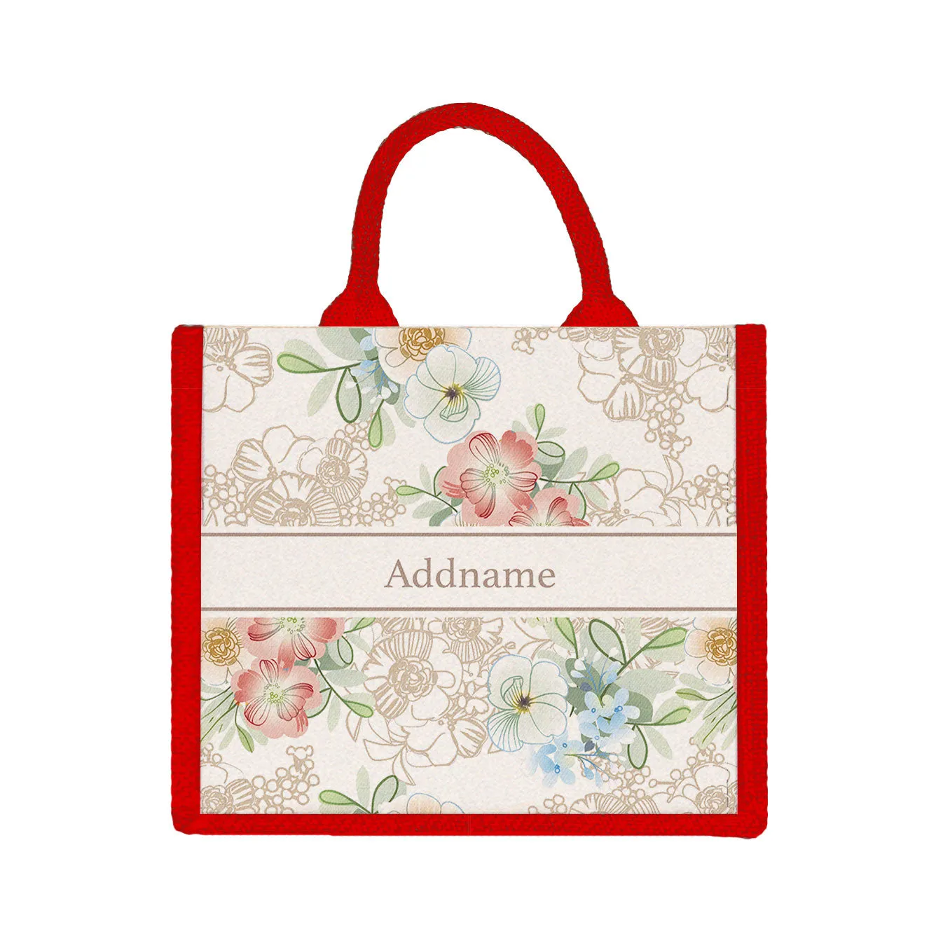 Abstract Fleur Flora Series Jute Tote Bag [FREE Custom Add Name]