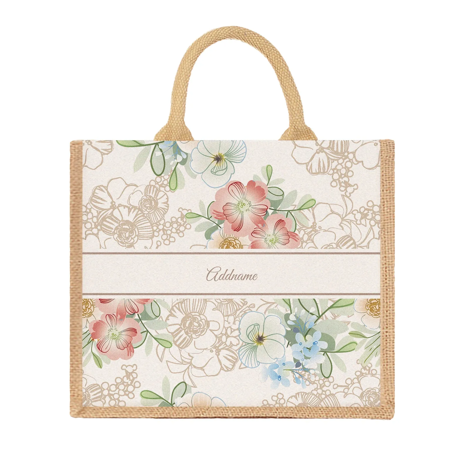 Abstract Fleur Flora Series Jute Tote Bag [FREE Custom Add Name]