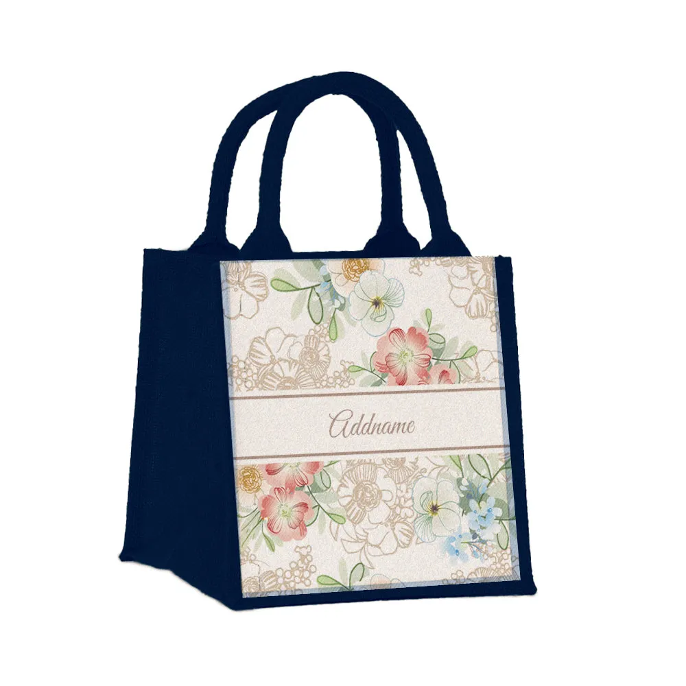 Abstract Fleur Flora Series Jute Tote Bag [FREE Custom Add Name]