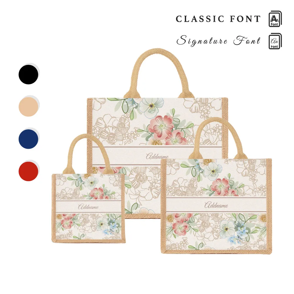 Abstract Fleur Flora Series Jute Tote Bag [FREE Custom Add Name]