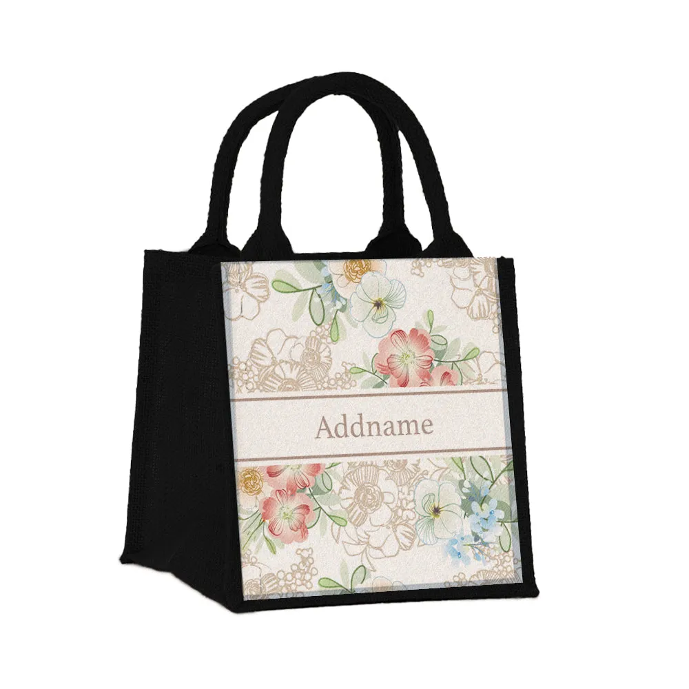 Abstract Fleur Flora Series Jute Tote Bag [FREE Custom Add Name]