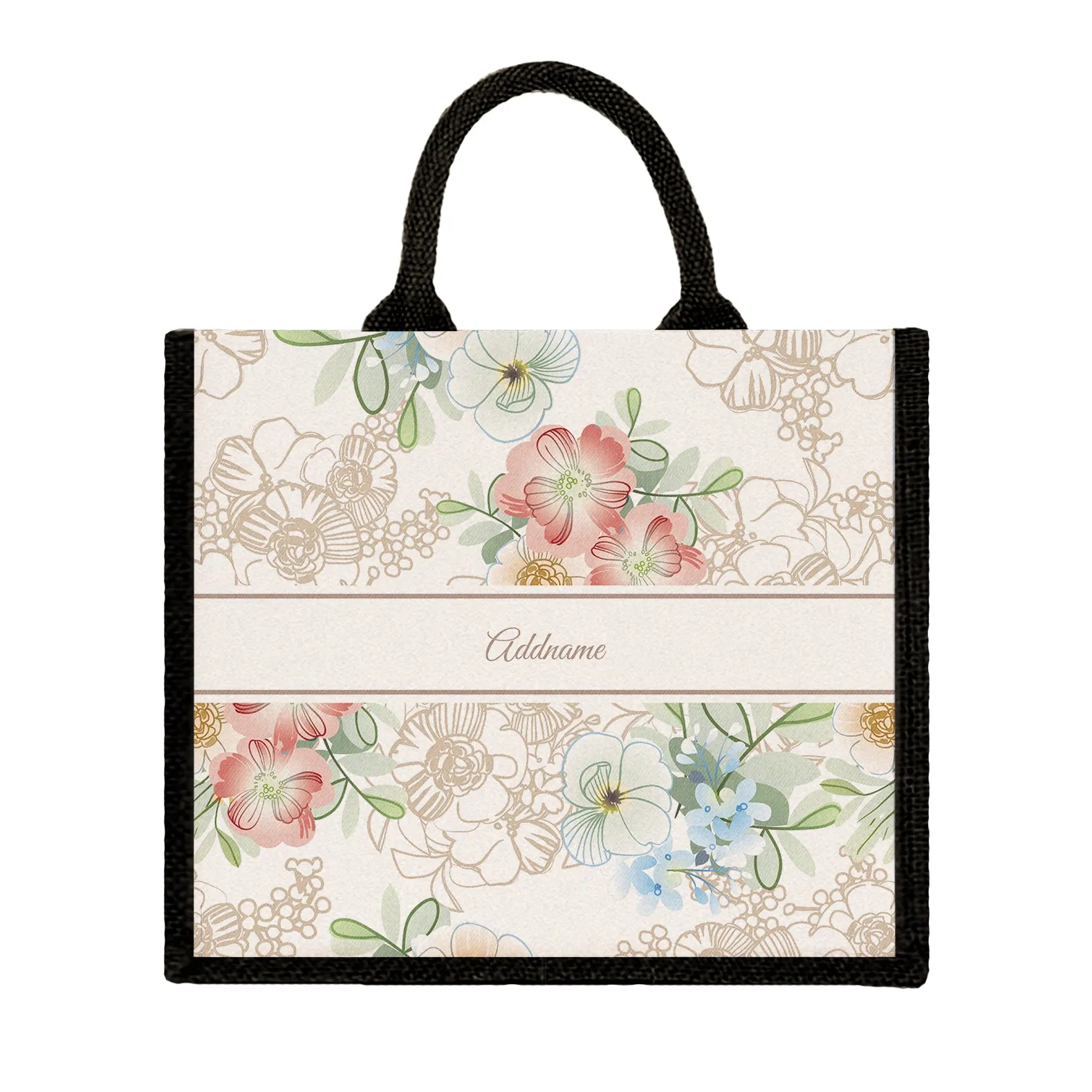 Abstract Fleur Flora Series Jute Tote Bag [FREE Custom Add Name]