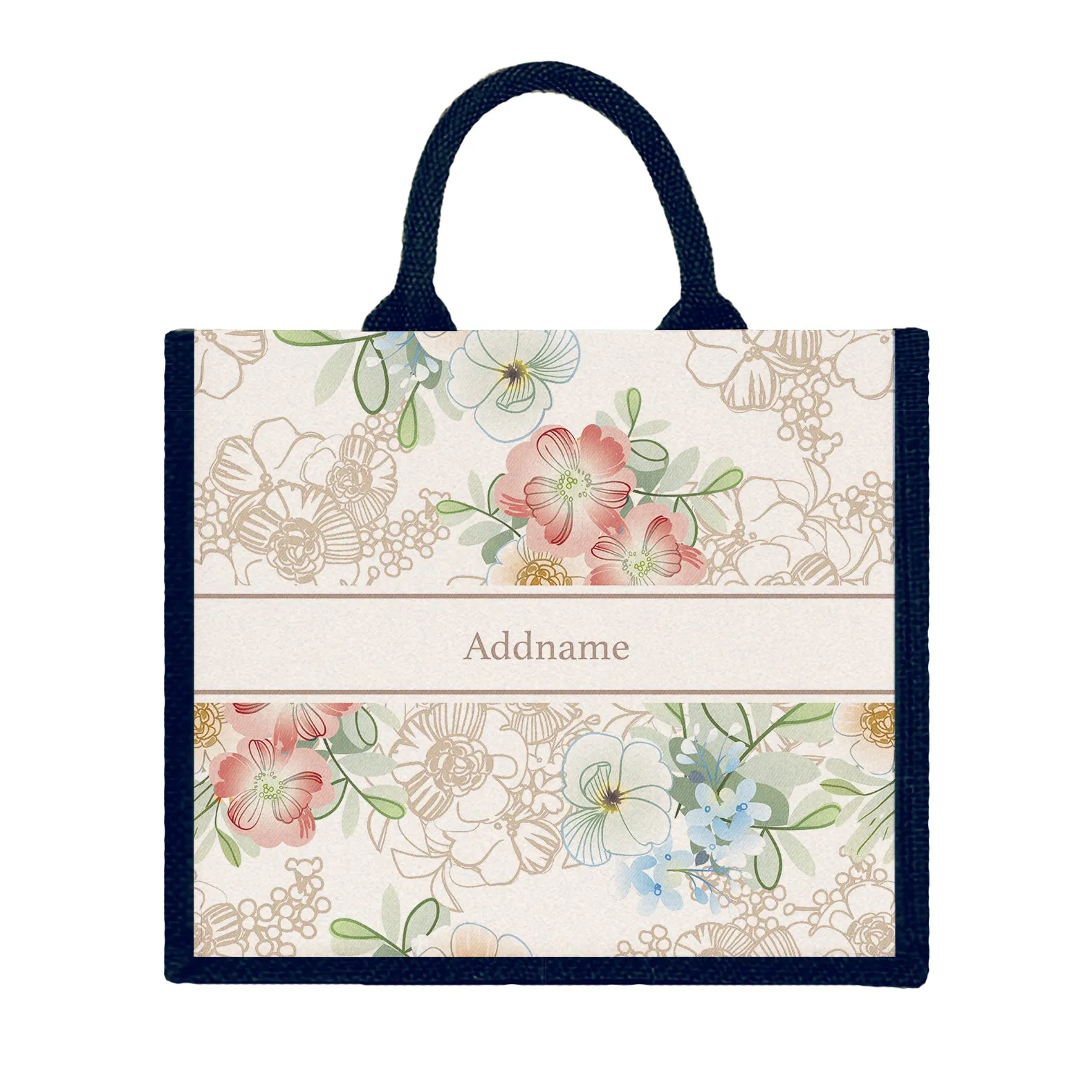 Abstract Fleur Flora Series Jute Tote Bag [FREE Custom Add Name]