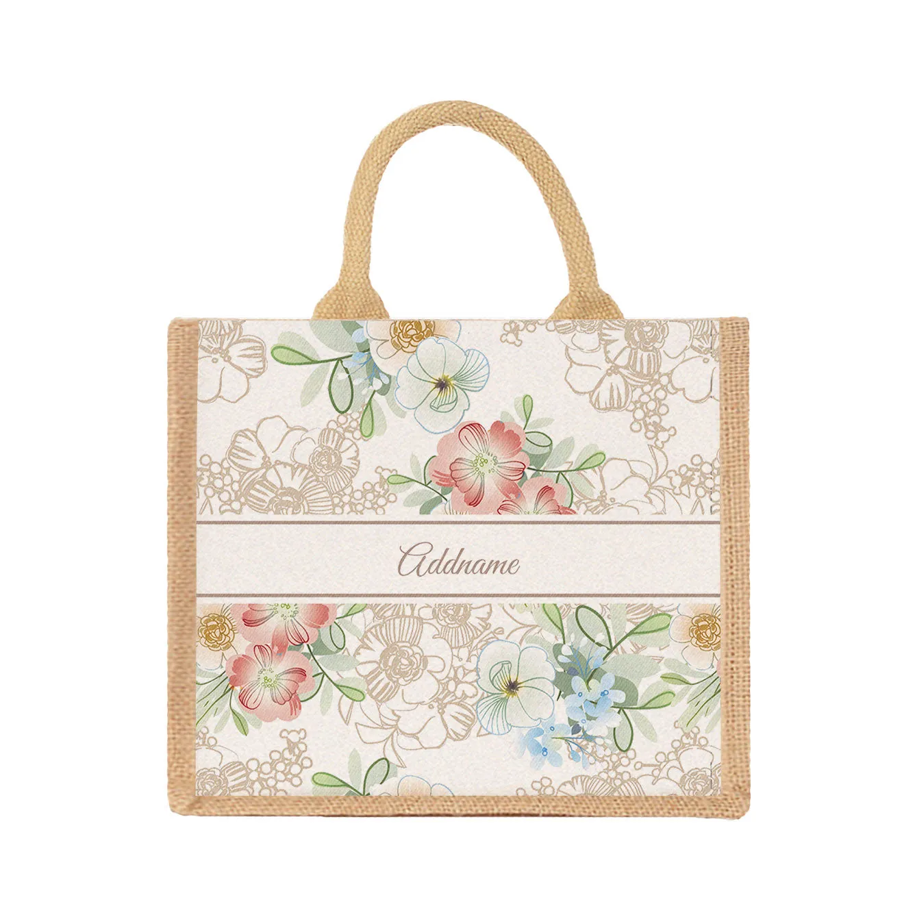 Abstract Fleur Flora Series Jute Tote Bag [FREE Custom Add Name]