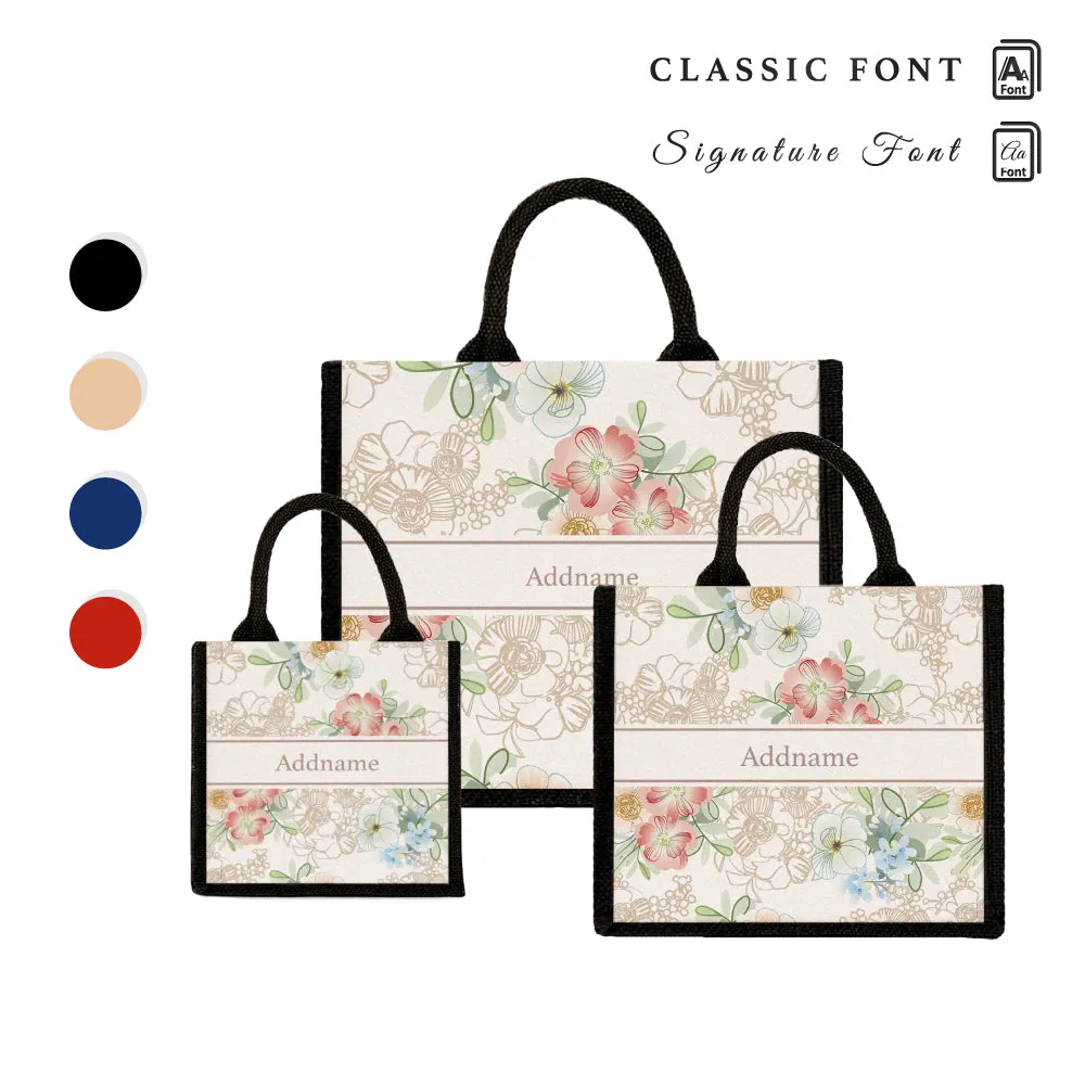 Abstract Fleur Flora Series Jute Tote Bag [FREE Custom Add Name]