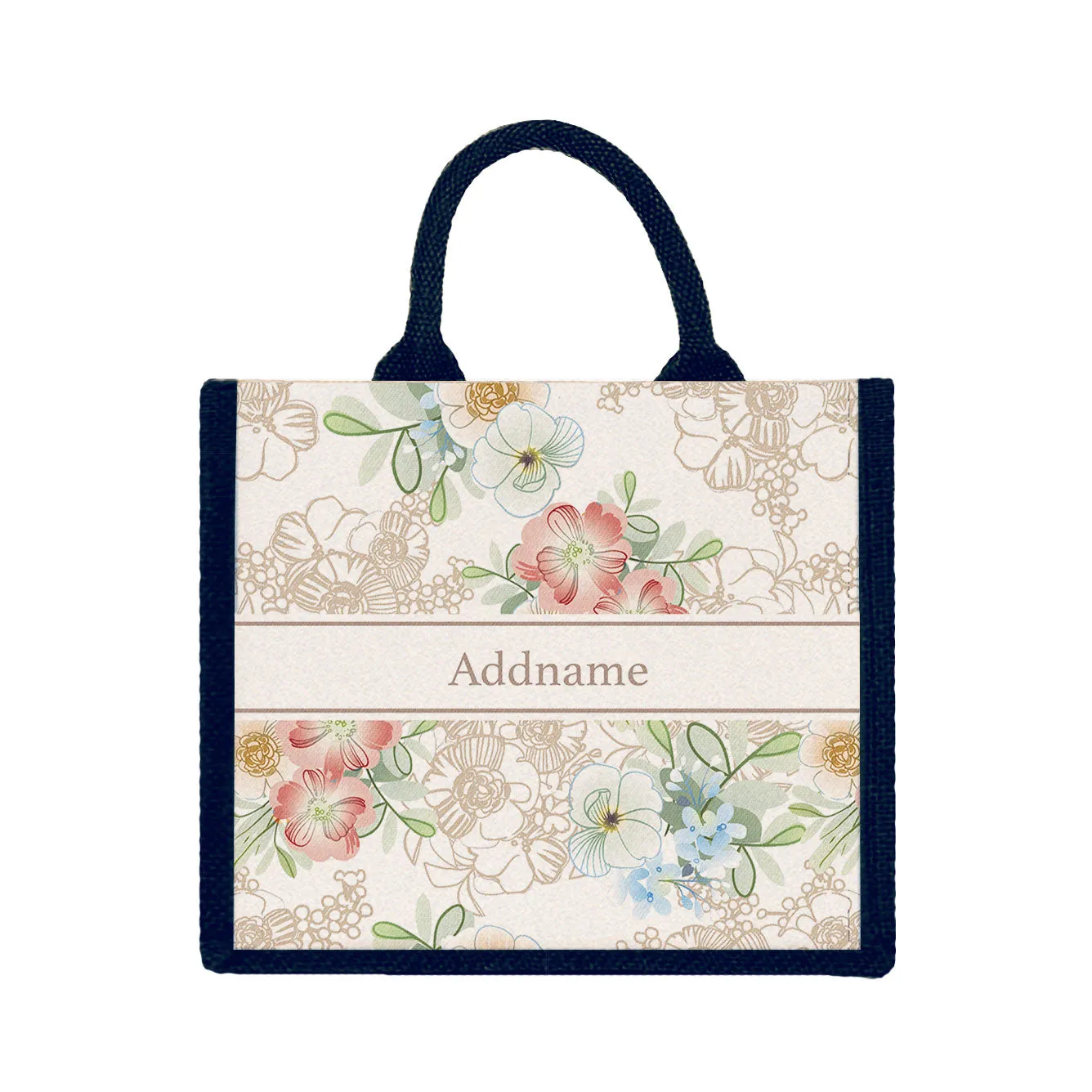 Abstract Fleur Flora Series Jute Tote Bag [FREE Custom Add Name]