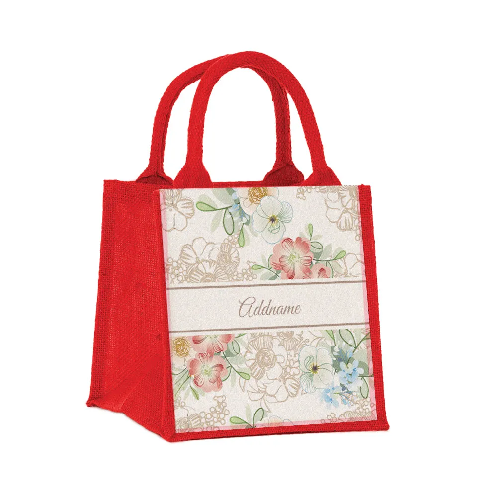 Abstract Fleur Flora Series Jute Tote Bag [FREE Custom Add Name]