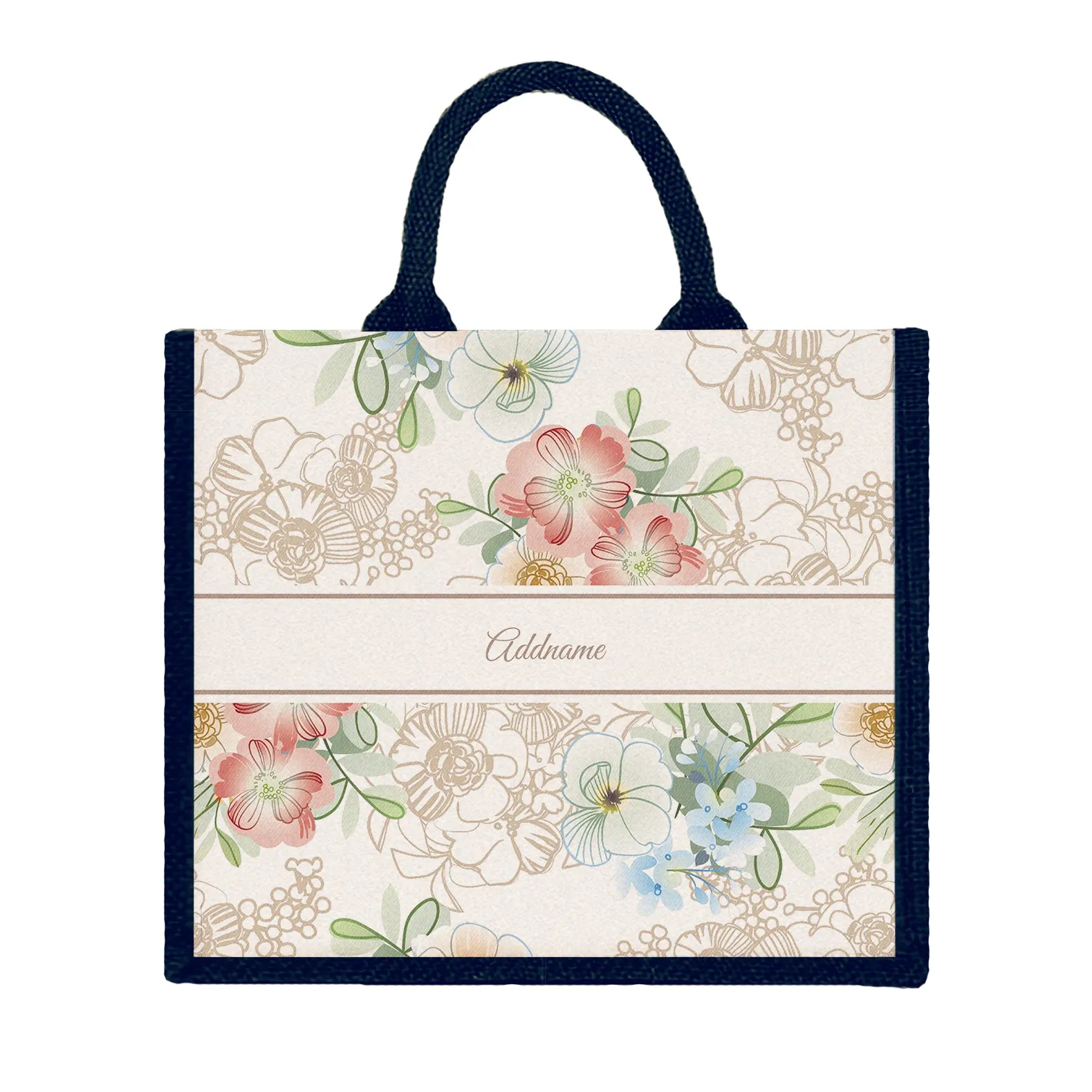 Abstract Fleur Flora Series Jute Tote Bag [FREE Custom Add Name]