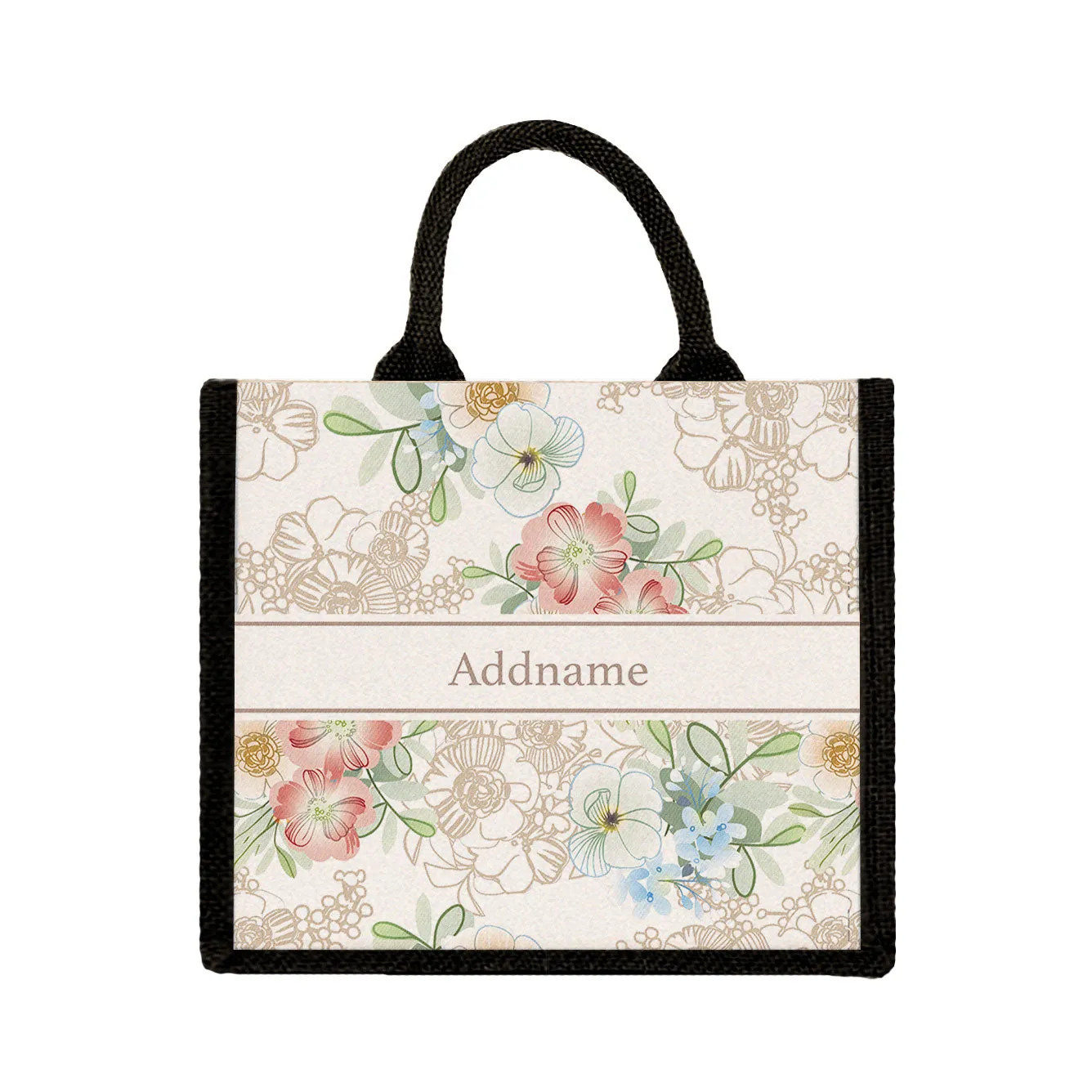 Abstract Fleur Flora Series Jute Tote Bag [FREE Custom Add Name]