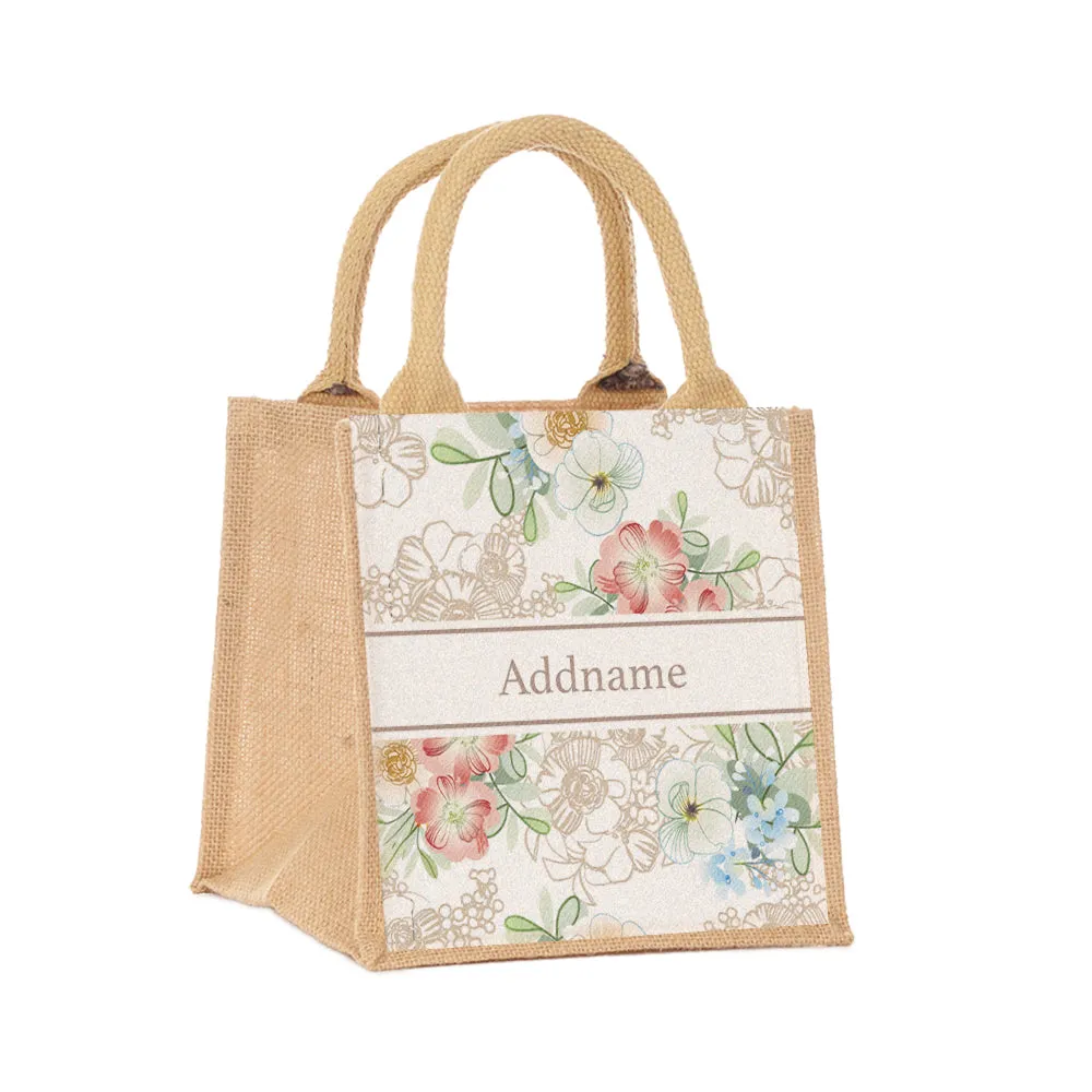 Abstract Fleur Flora Series Jute Tote Bag [FREE Custom Add Name]