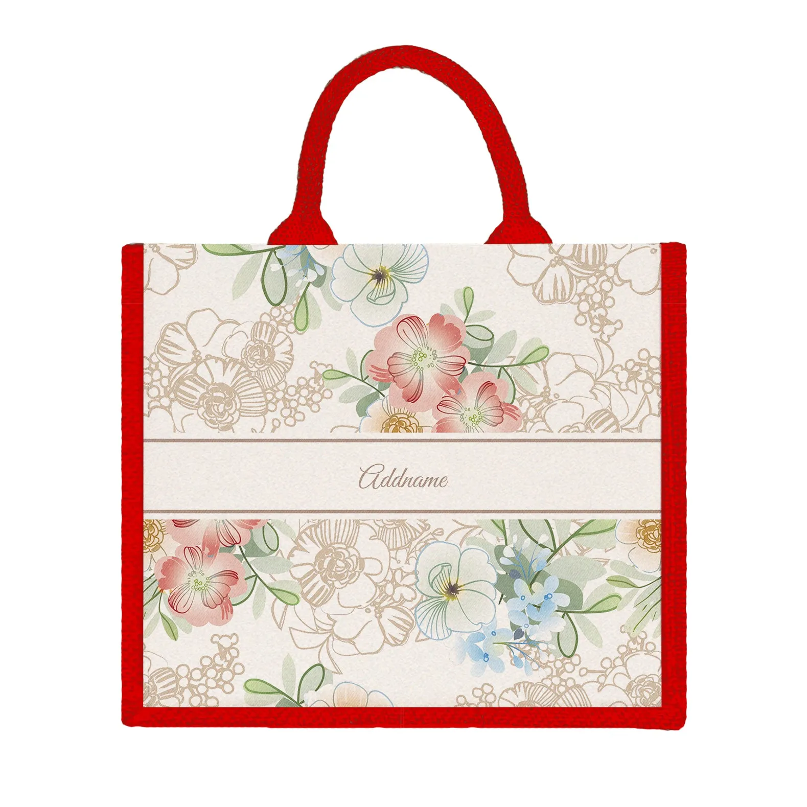 Abstract Fleur Flora Series Jute Tote Bag [FREE Custom Add Name]