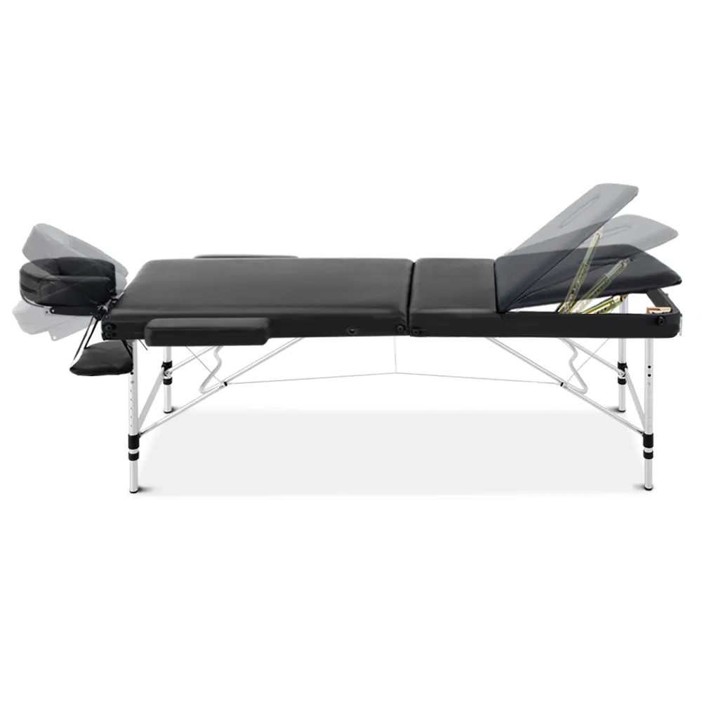 Adjustable 3-Fold Portable Massage Table, 75cm, Black - Zenses