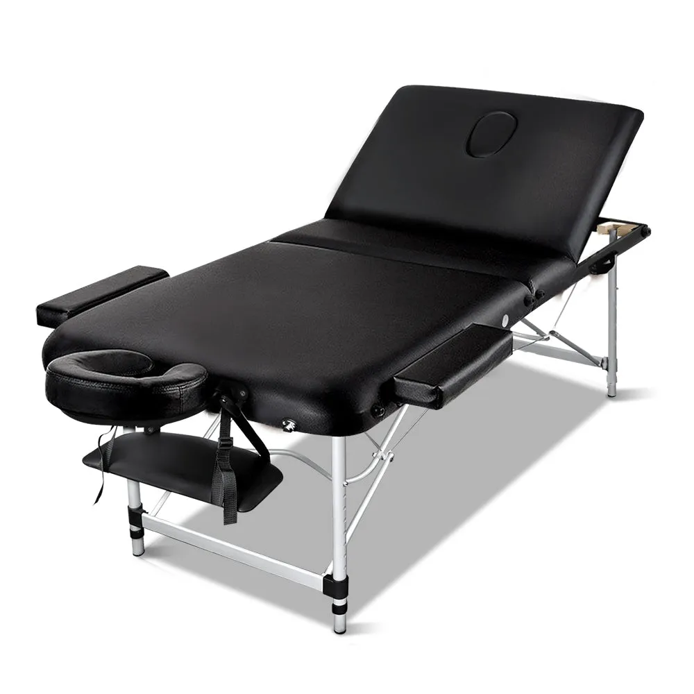 Adjustable 3-Fold Portable Massage Table, 75cm, Black - Zenses