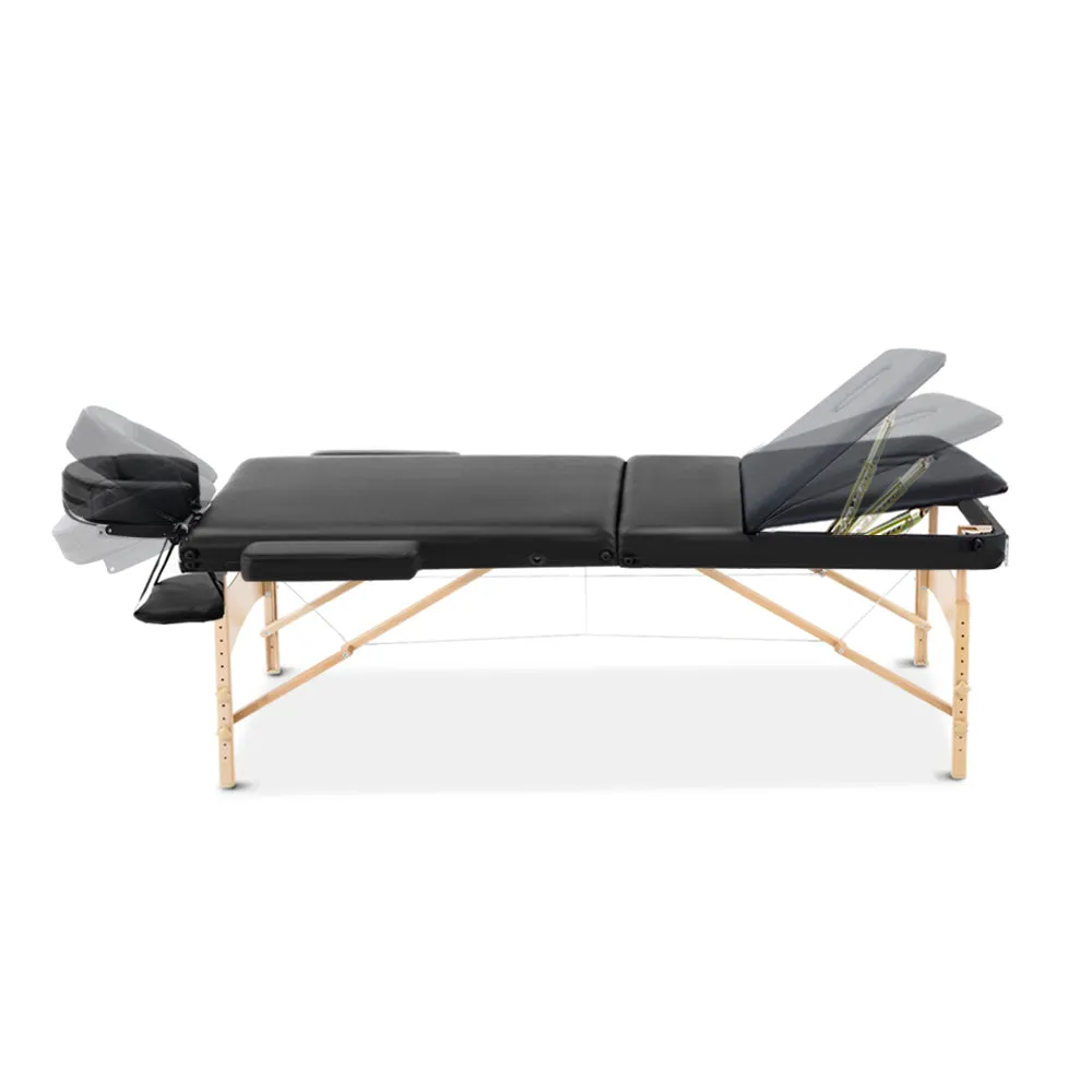 Adjustable Portable 3 Fold Wooden Massage Table 60cm Black Zenses