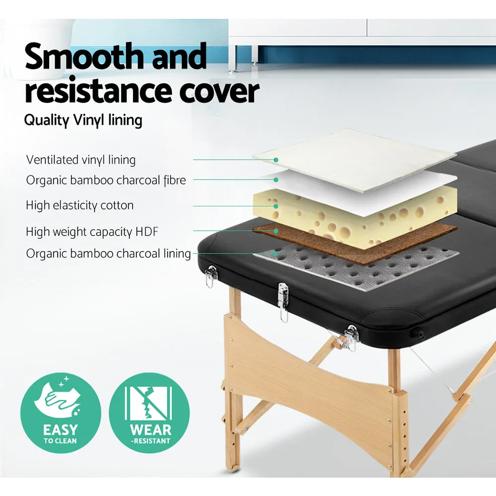 Adjustable Portable 3 Fold Wooden Massage Table 60cm Black Zenses