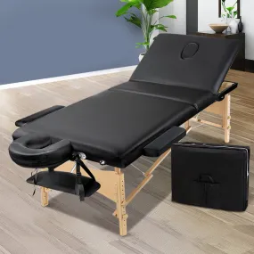 Adjustable Portable 3 Fold Wooden Massage Table 60cm Black Zenses
