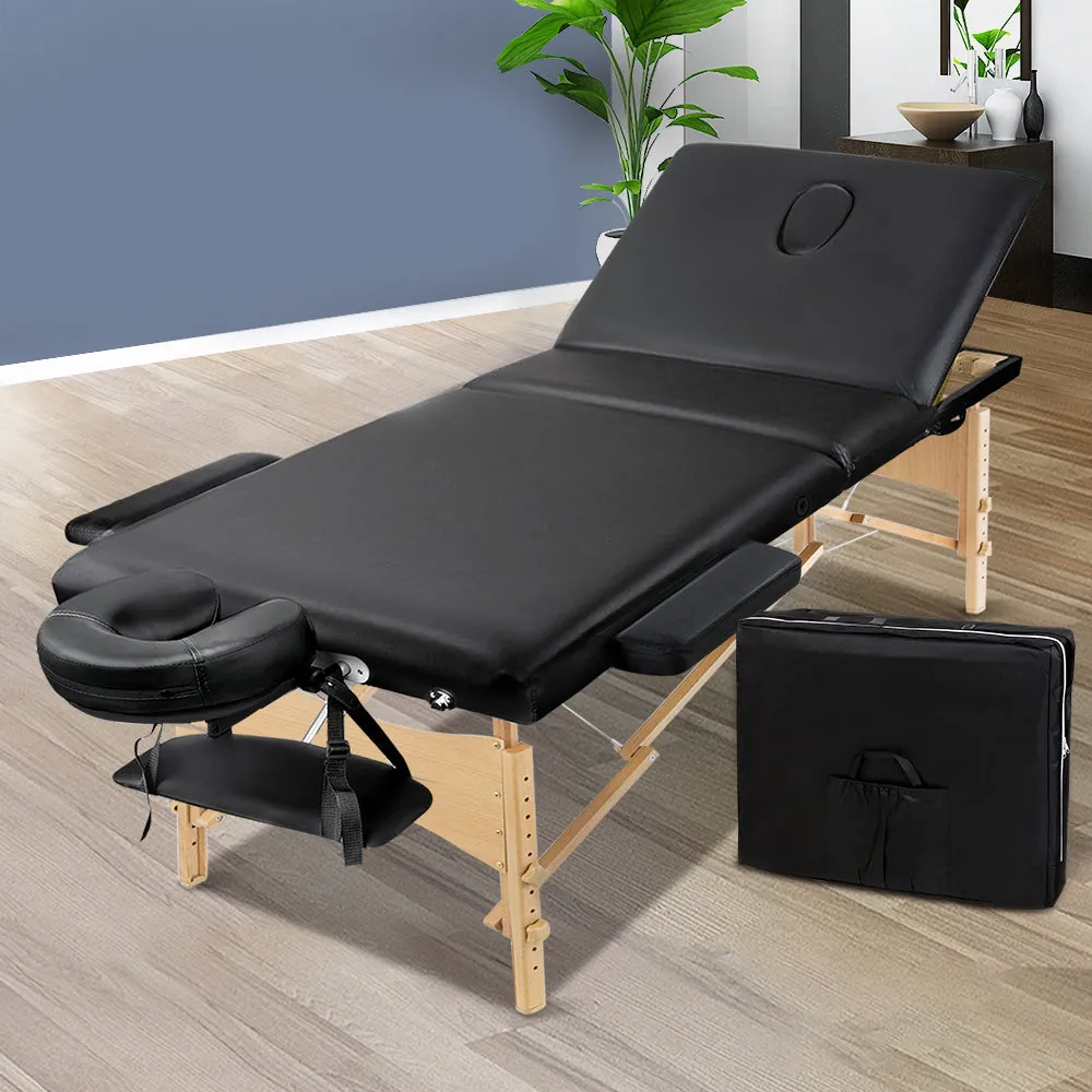 Adjustable Portable 3 Fold Wooden Massage Table 60cm Black Zenses