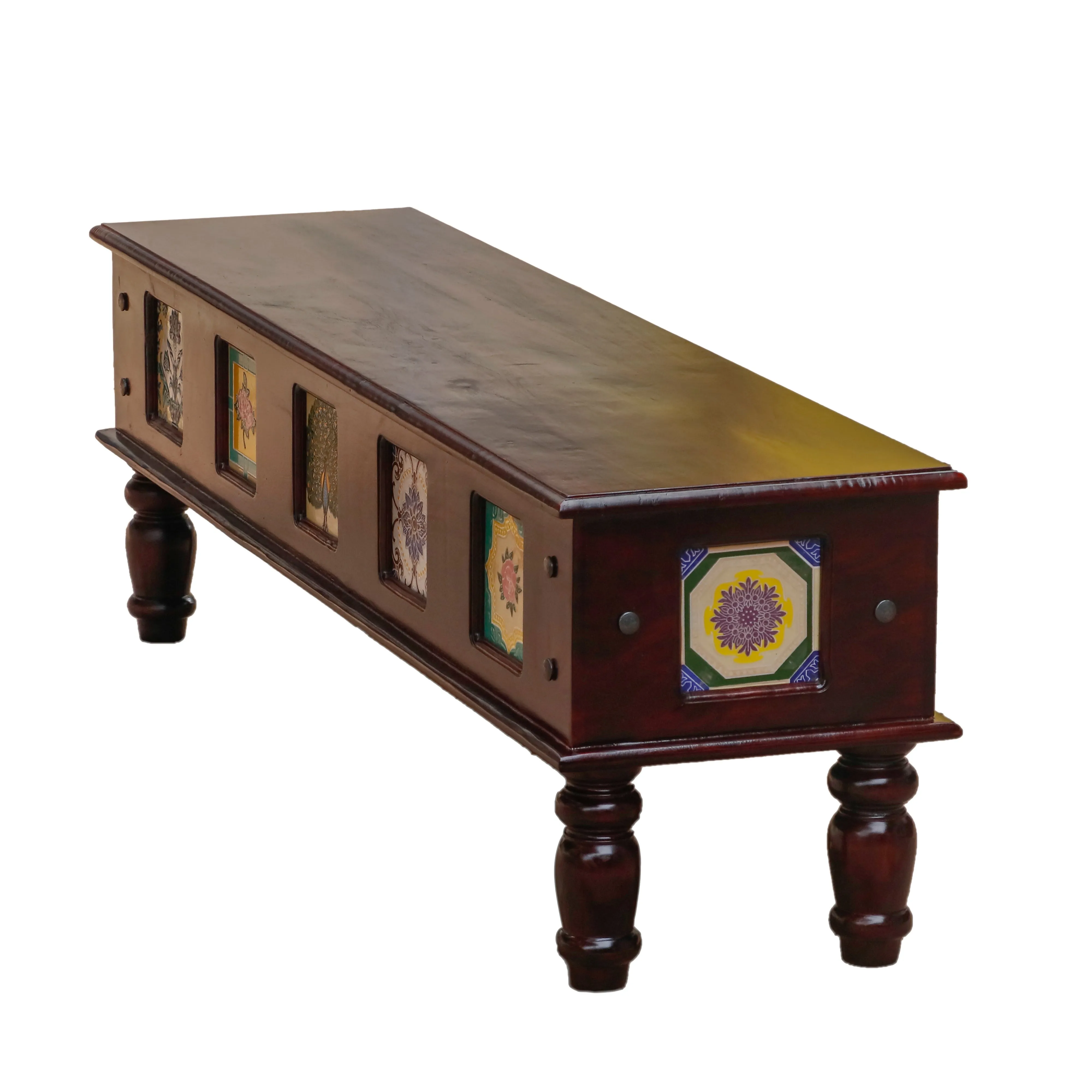 Aesthetic Round Leg Vintage Long Wooden Table with Tiles