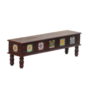 Aesthetic Round Leg Vintage Long Wooden Table with Tiles