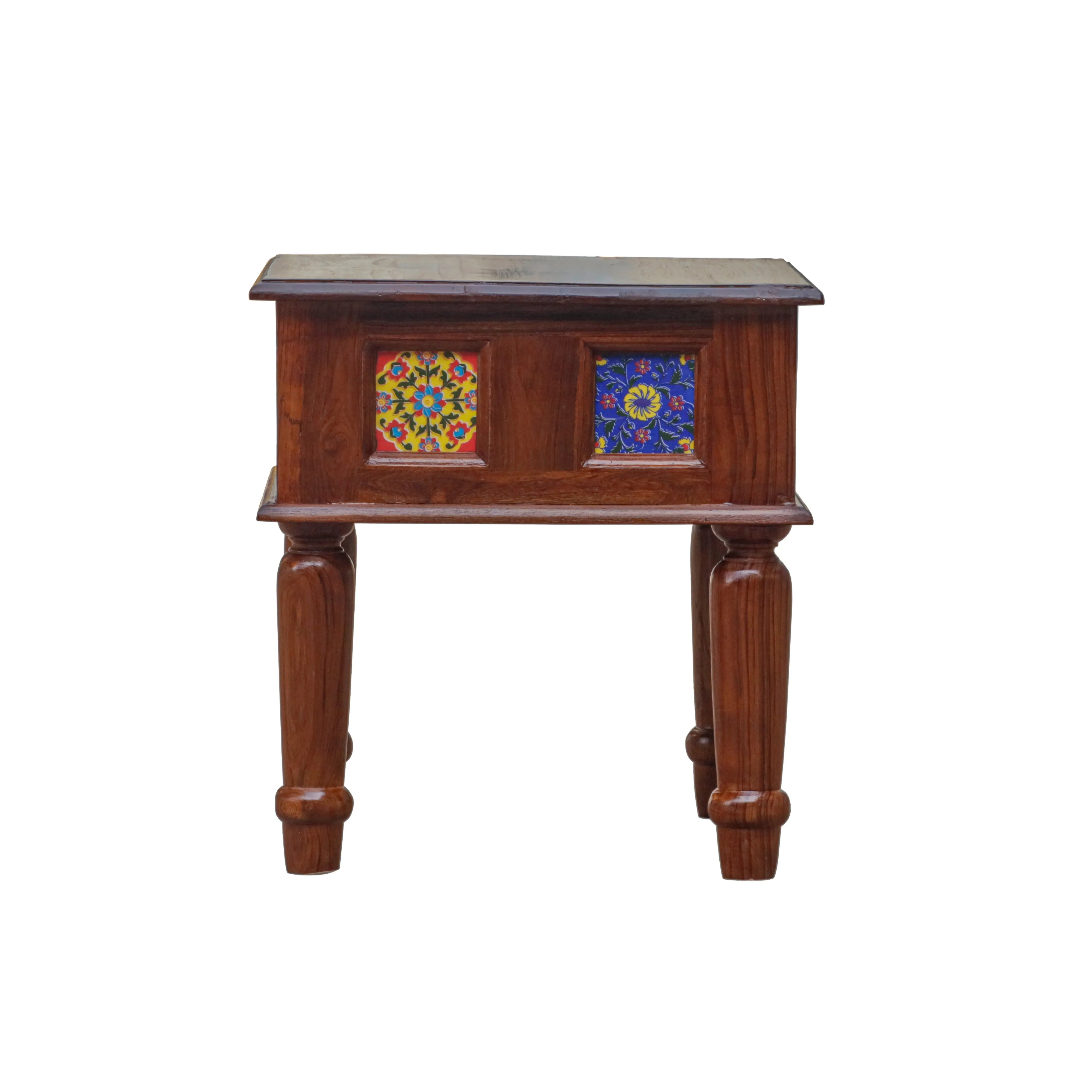 Aesthetic Round Leg Vintage Small Wooden Table with Tile (Single)