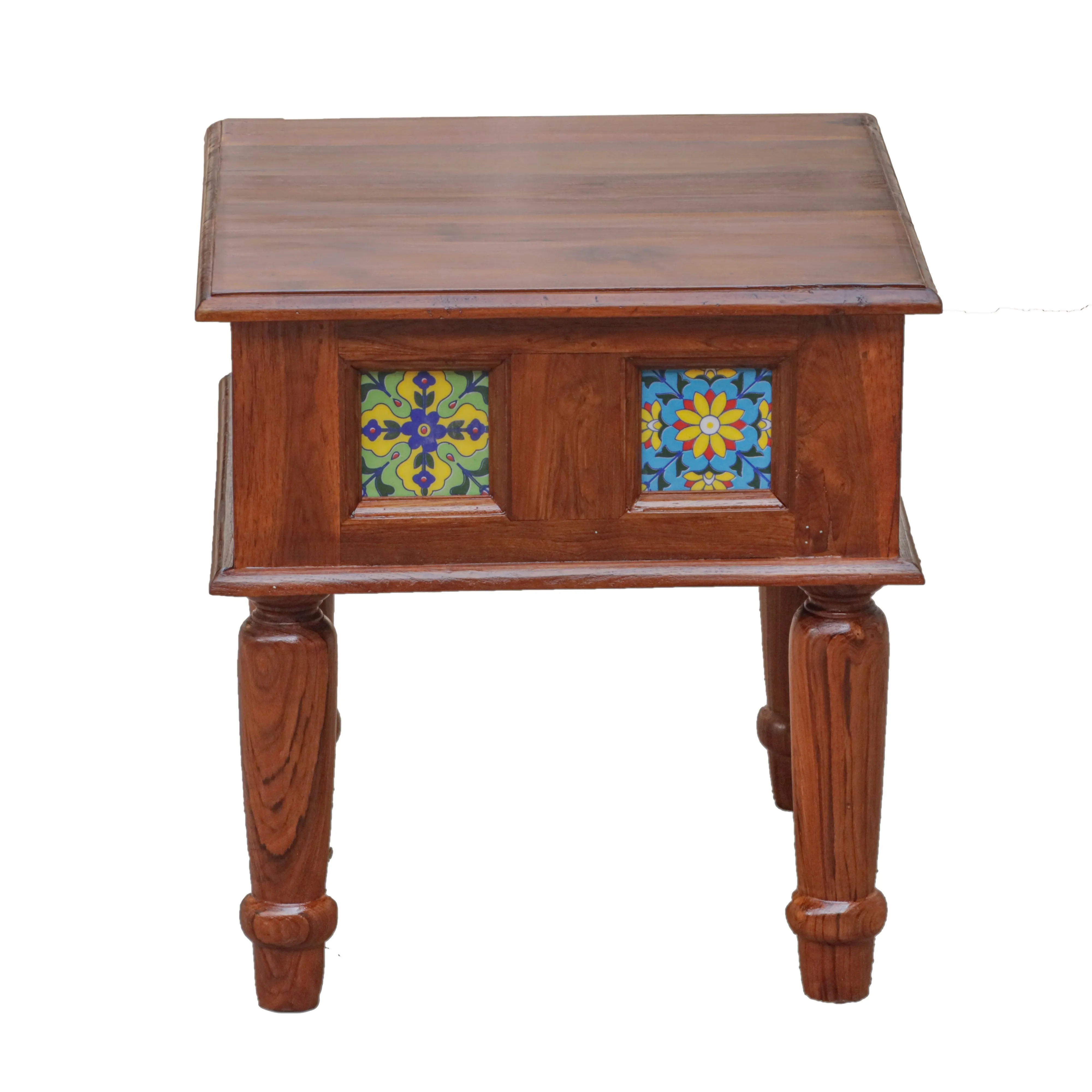Aesthetic Round Leg Vintage Small Wooden Table with Tile (Single)