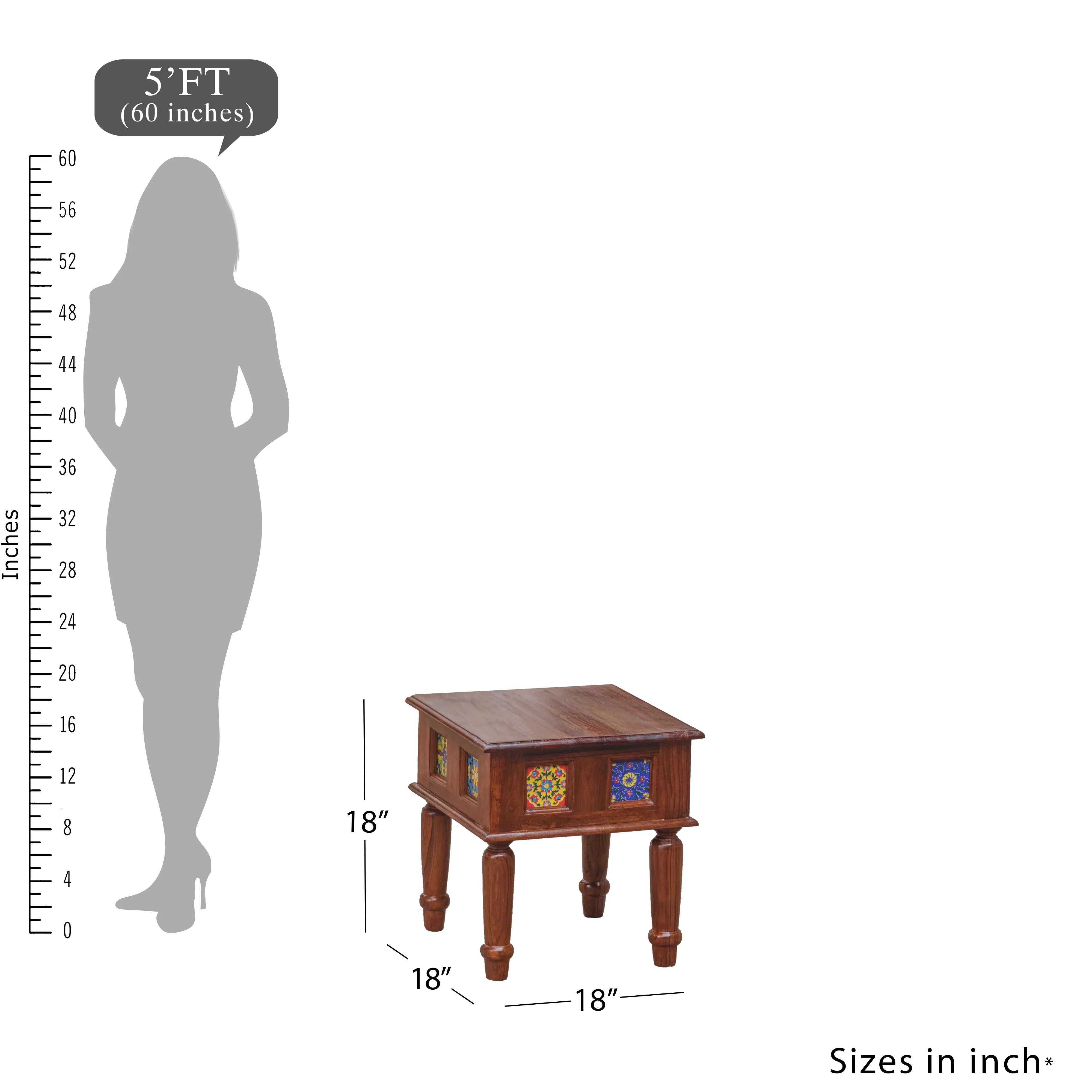 Aesthetic Round Leg Vintage Small Wooden Table with Tile (Single)