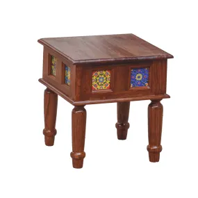 Aesthetic Round Leg Vintage Small Wooden Table with Tile (Single)