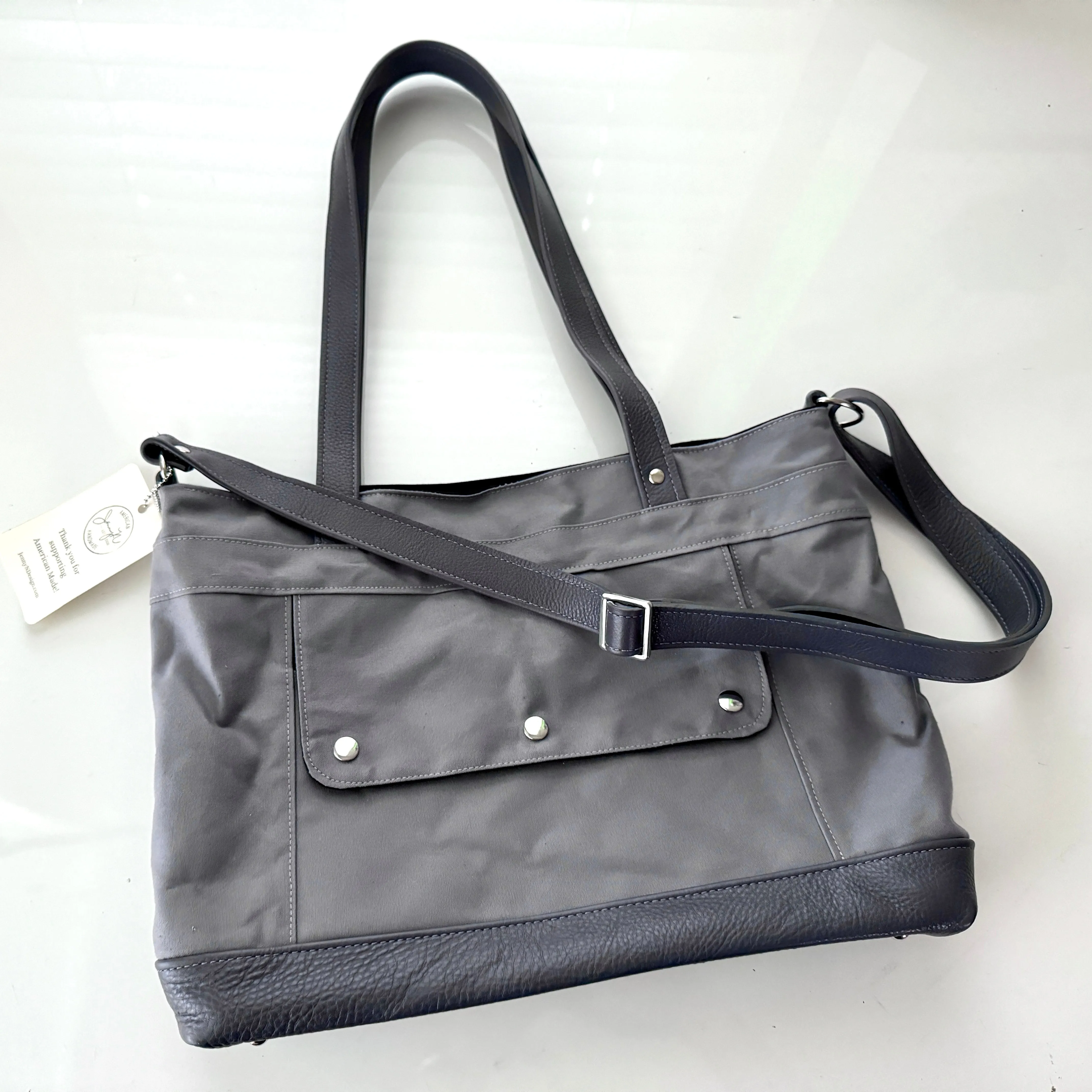 Archive Mini in Light Gray Canvas, Shadow Leather