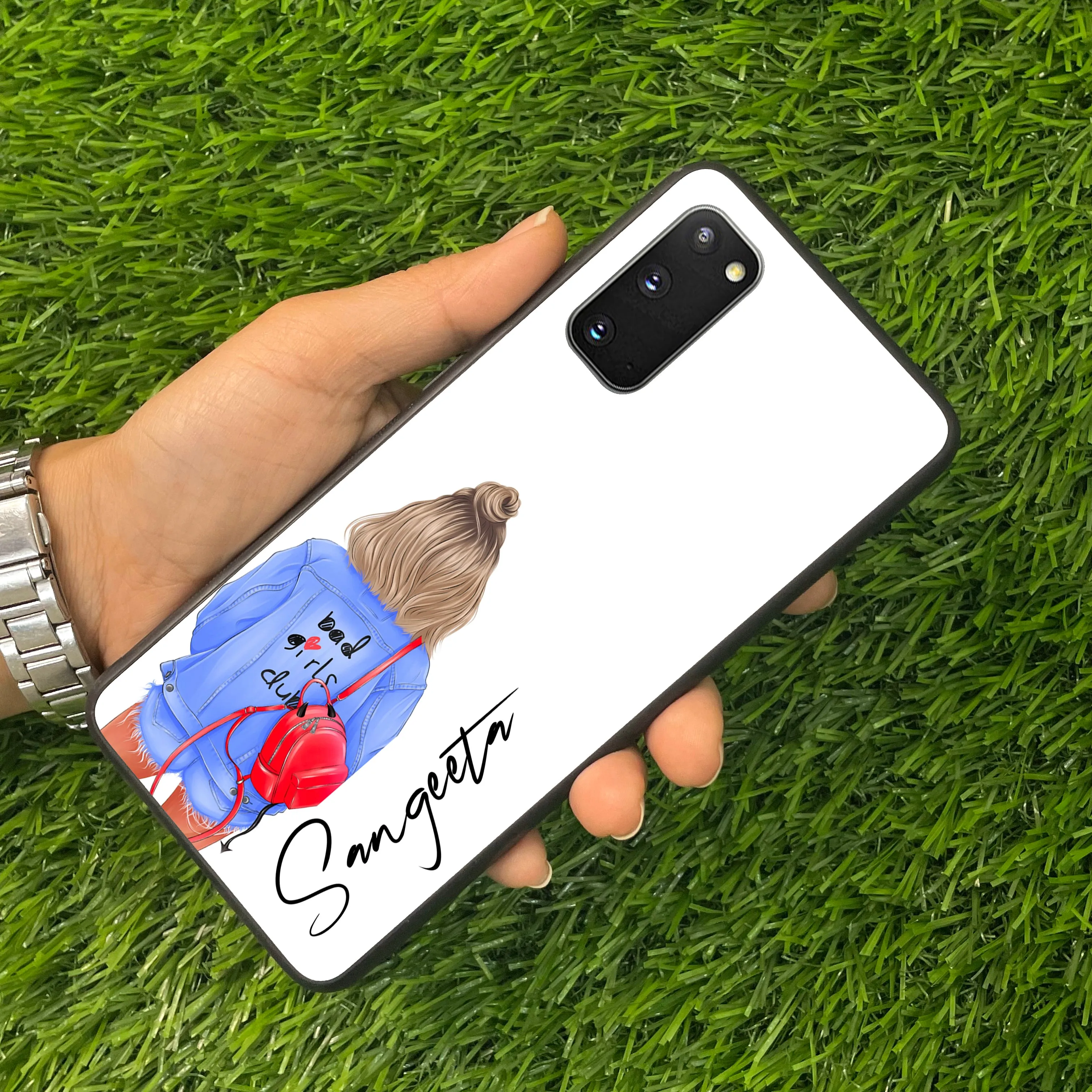 Bag Girl Customize Name Glass Case For Samsung