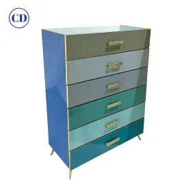 Bespoke Italian Post-Modern Blue Turquoise Gray Glass 6-Drawer Semainier Chest