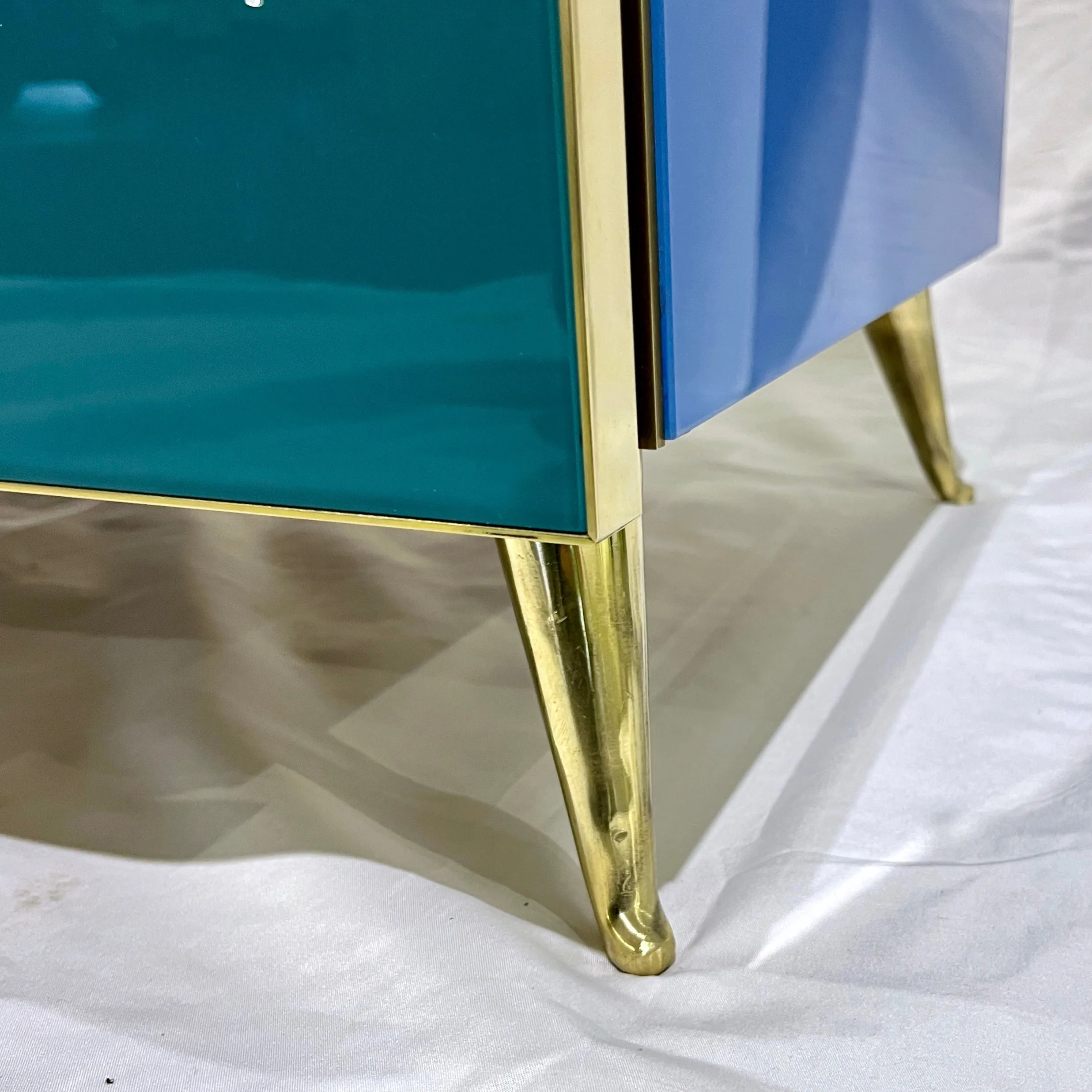 Bespoke Italian Post-Modern Blue Turquoise Gray Glass 6-Drawer Semainier Chest