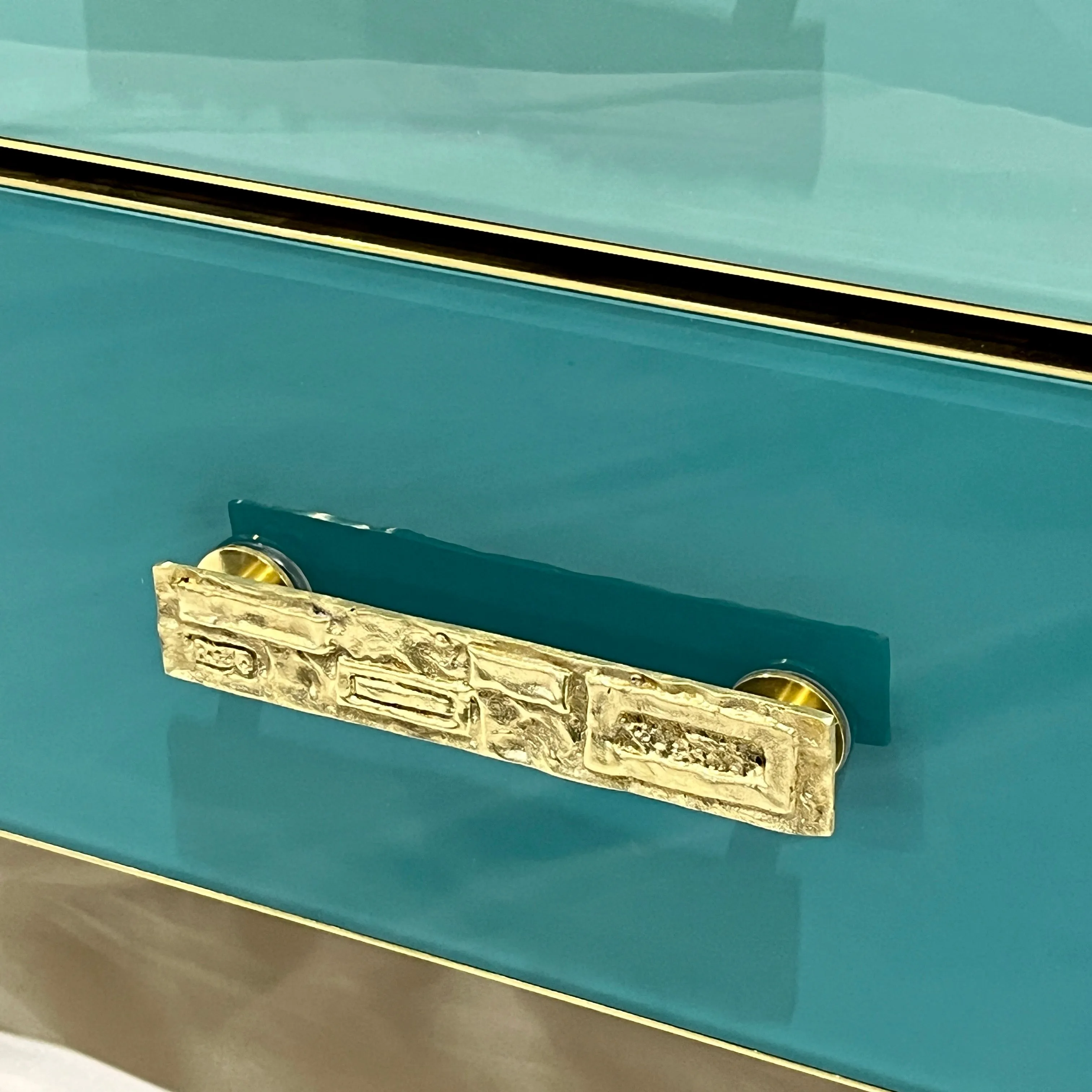 Bespoke Italian Post-Modern Blue Turquoise Gray Glass 6-Drawer Semainier Chest