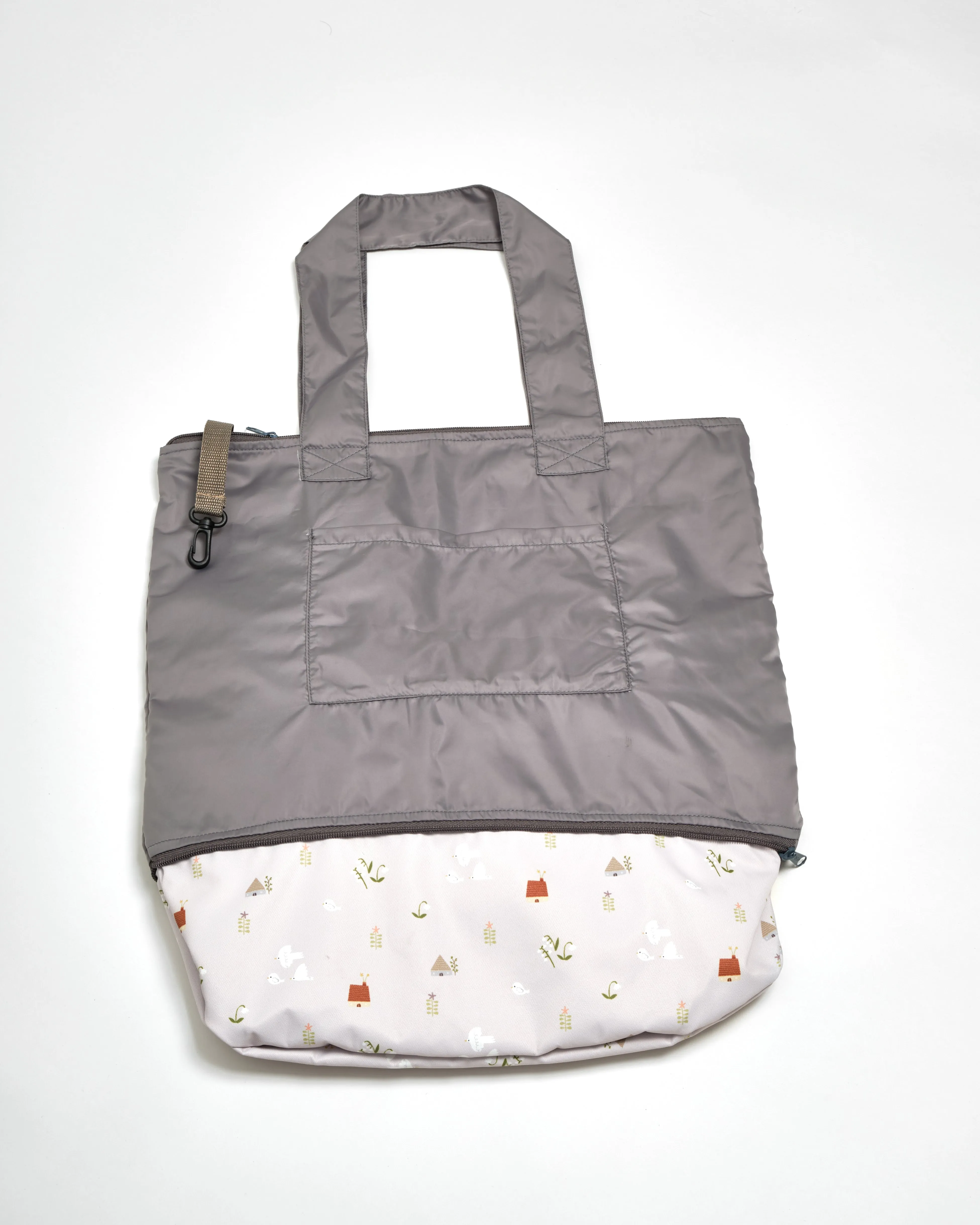 Birds and Lilies Grey CarryAll Expandable Washable Tote Bag 2.0