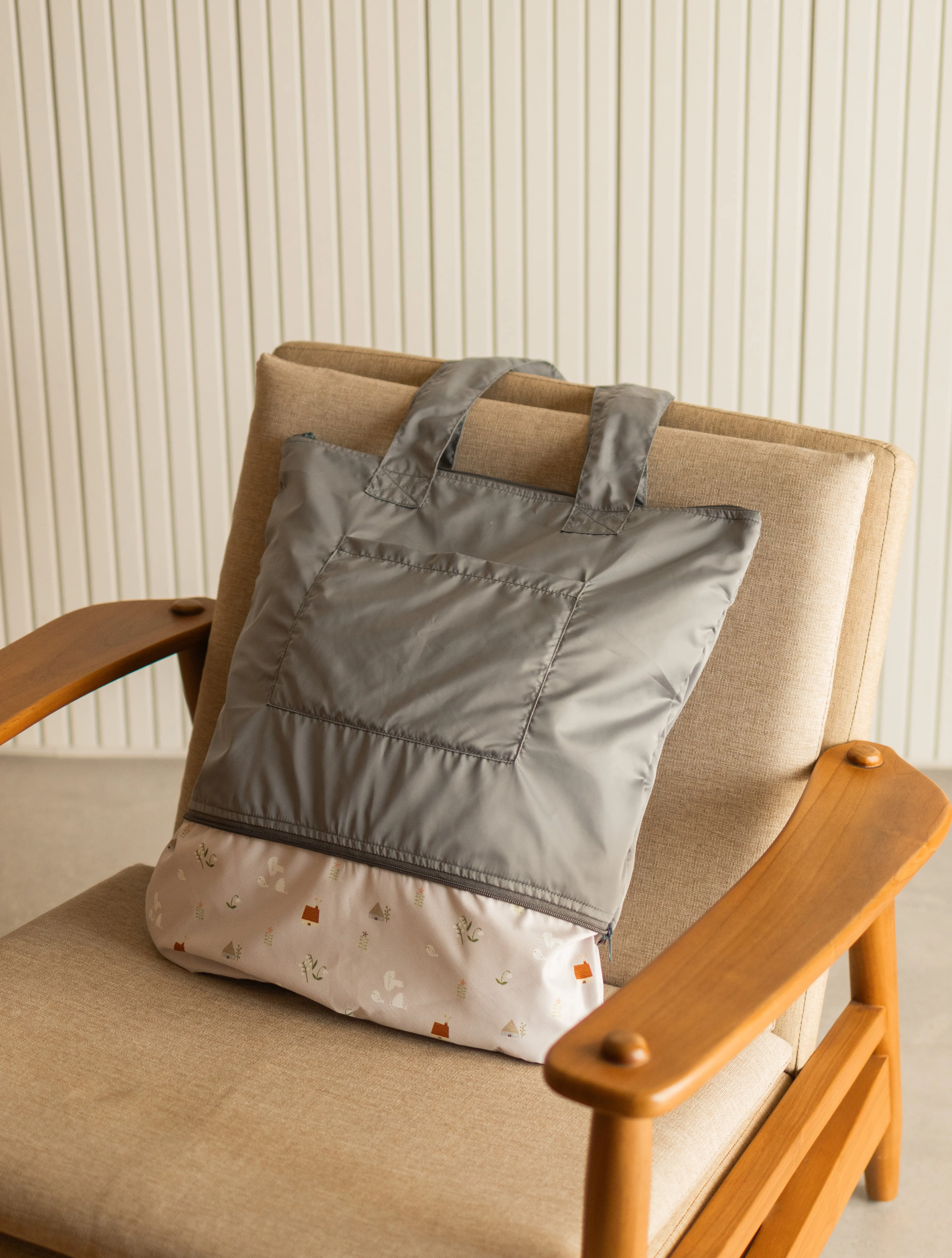 Birds and Lilies Grey CarryAll Expandable Washable Tote Bag 2.0