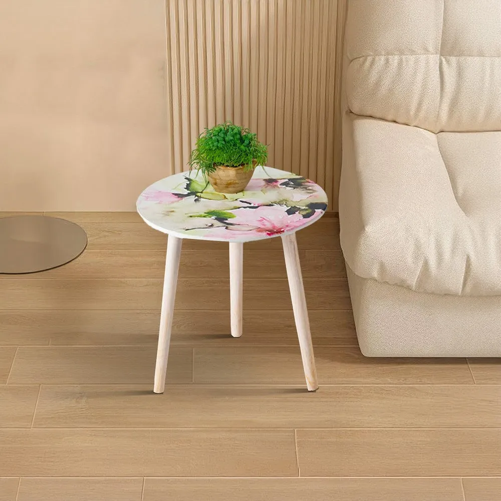 Byle 16, 20 Inch Side Table Set of 2, Floral Design, Pink and White By Casagear Home