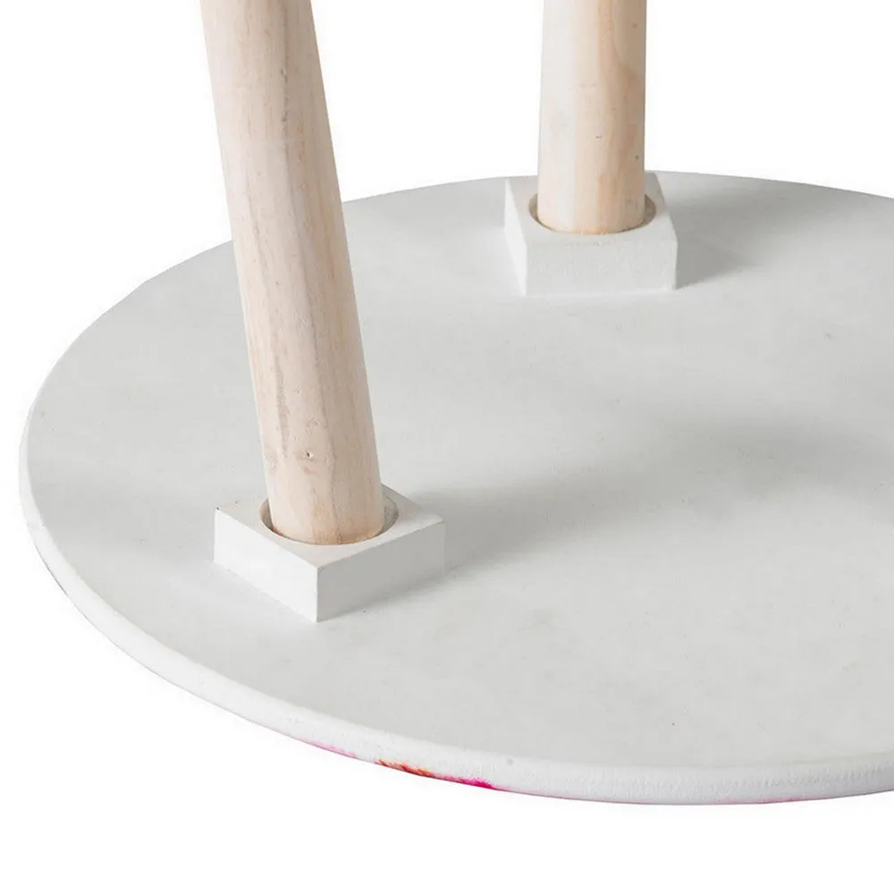 Byle 16, 20 Inch Side Table Set of 2, Floral Design, Pink and White By Casagear Home