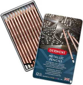 Derwent Colored Pencils, Drawing, Art, Metal Tin, Metallic, 12 Count