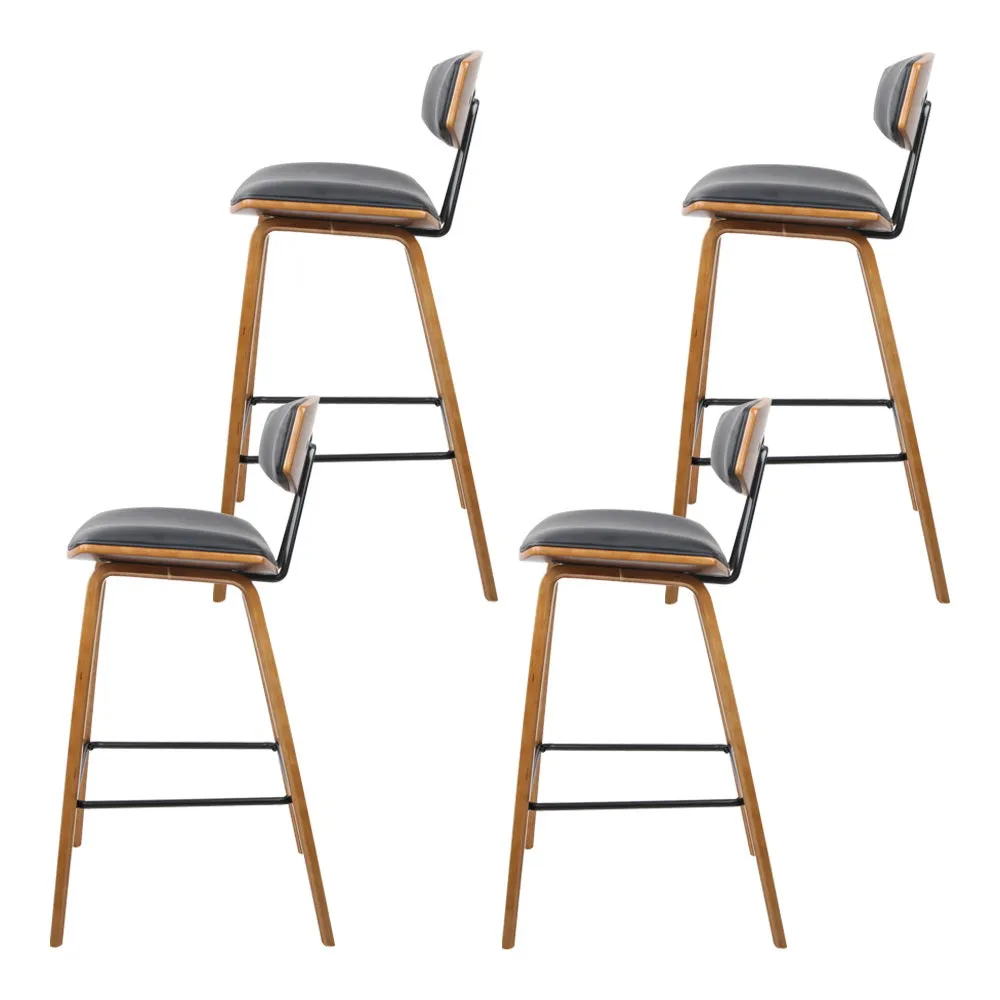 Elegant Wood & PU Leather Bar Stools, Set of 4 - Artiss