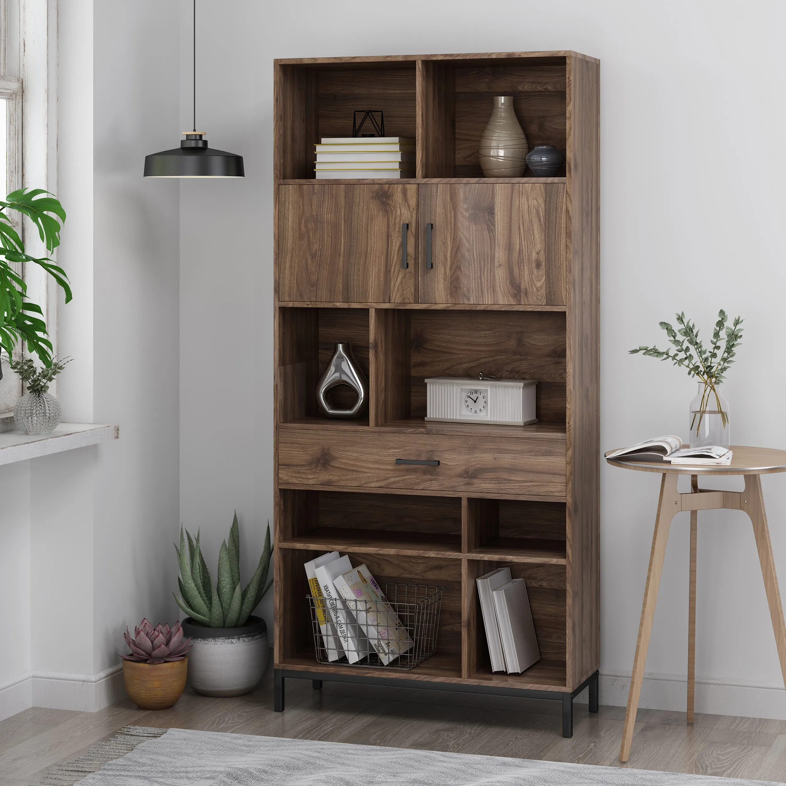 Elon Bookcase With Storage Cabinet & Drawer