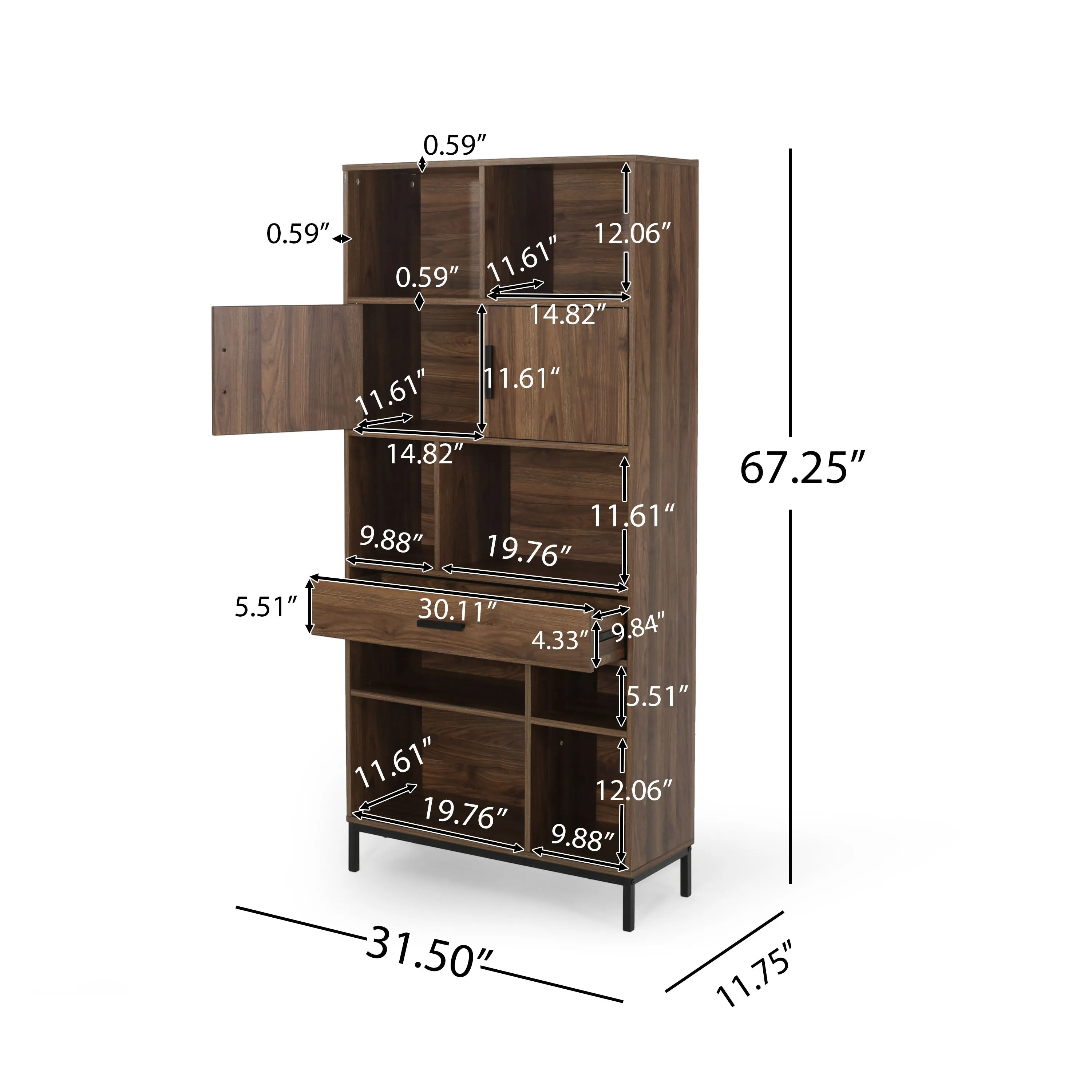Elon Bookcase With Storage Cabinet & Drawer