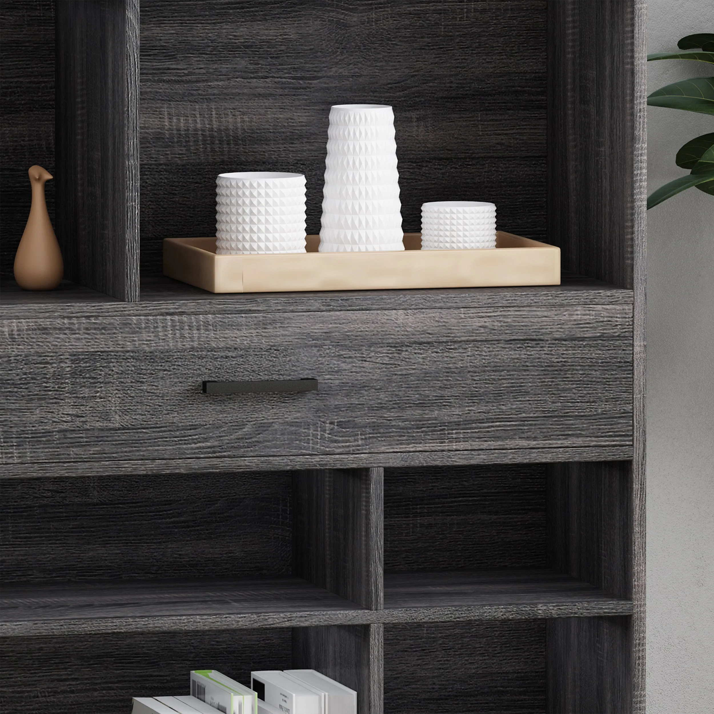 Elon Bookcase With Storage Cabinet & Drawer