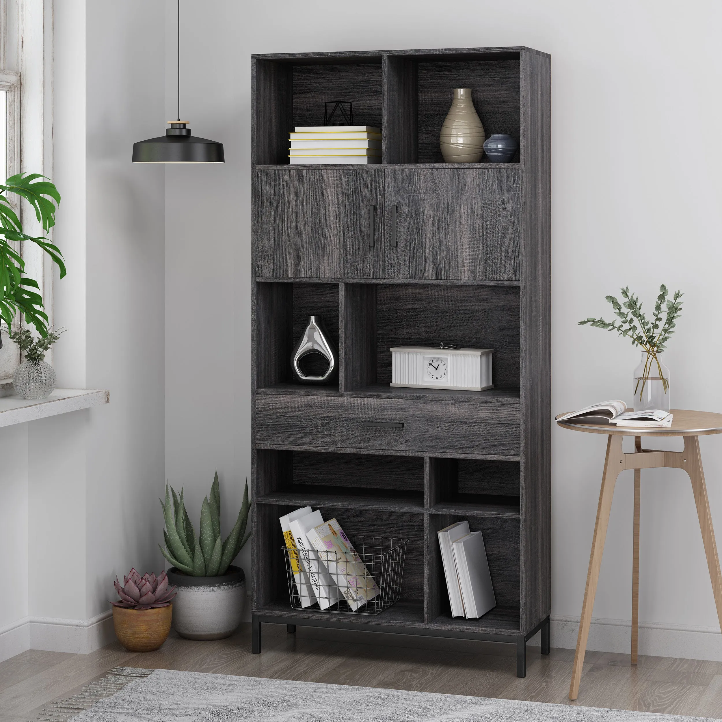 Elon Bookcase With Storage Cabinet & Drawer