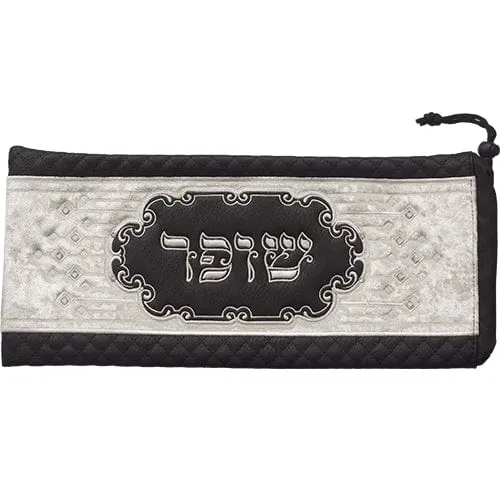 Faux Leather Shofar Bag 20x42 Cm - Black With Embroidery