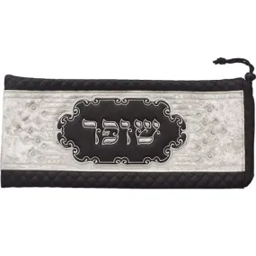 Faux Leather Shofar Bag 20x42 Cm - Black With Embroidery