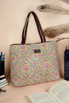 French Martini Hand Block Printed Yellow Classic Tote Bag