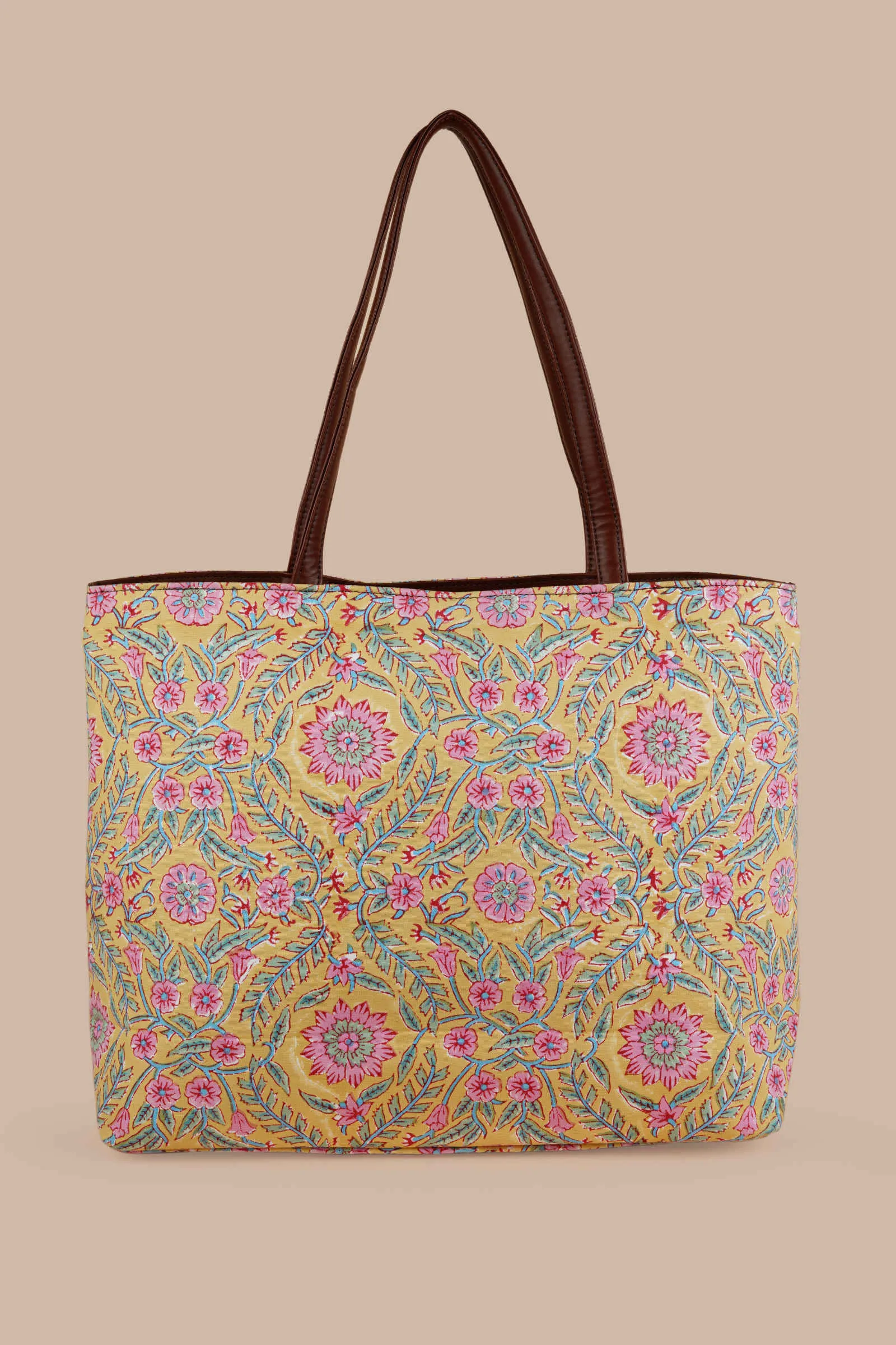 French Martini Hand Block Printed Yellow Classic Tote Bag